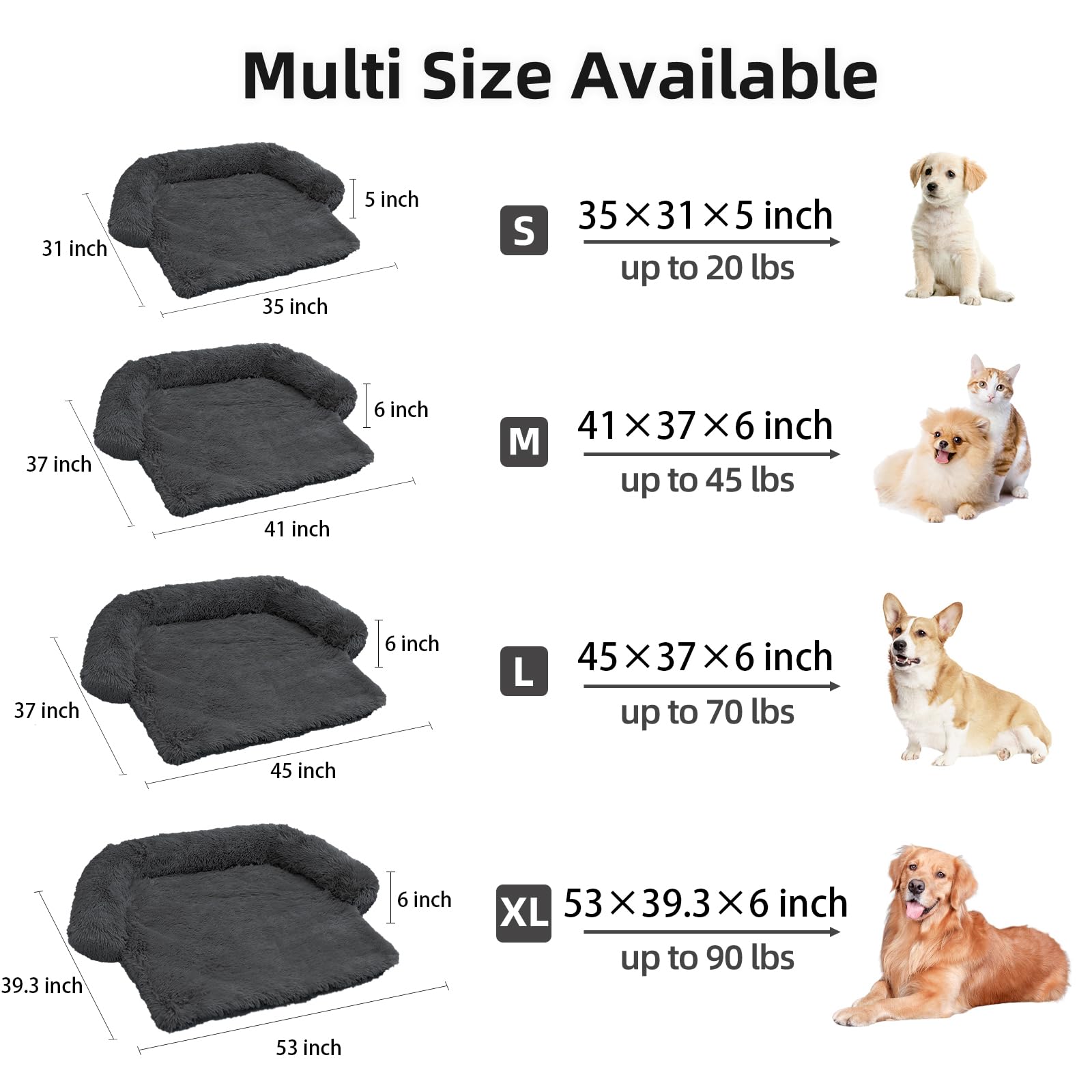 Calming Dog Bed Fluffy Plush Dog Mat For Furniture Protector With Removable Washable Cover For Large Medium Small Dogs And Cats (Extra Large(53X39.3X6), Dark Grey)