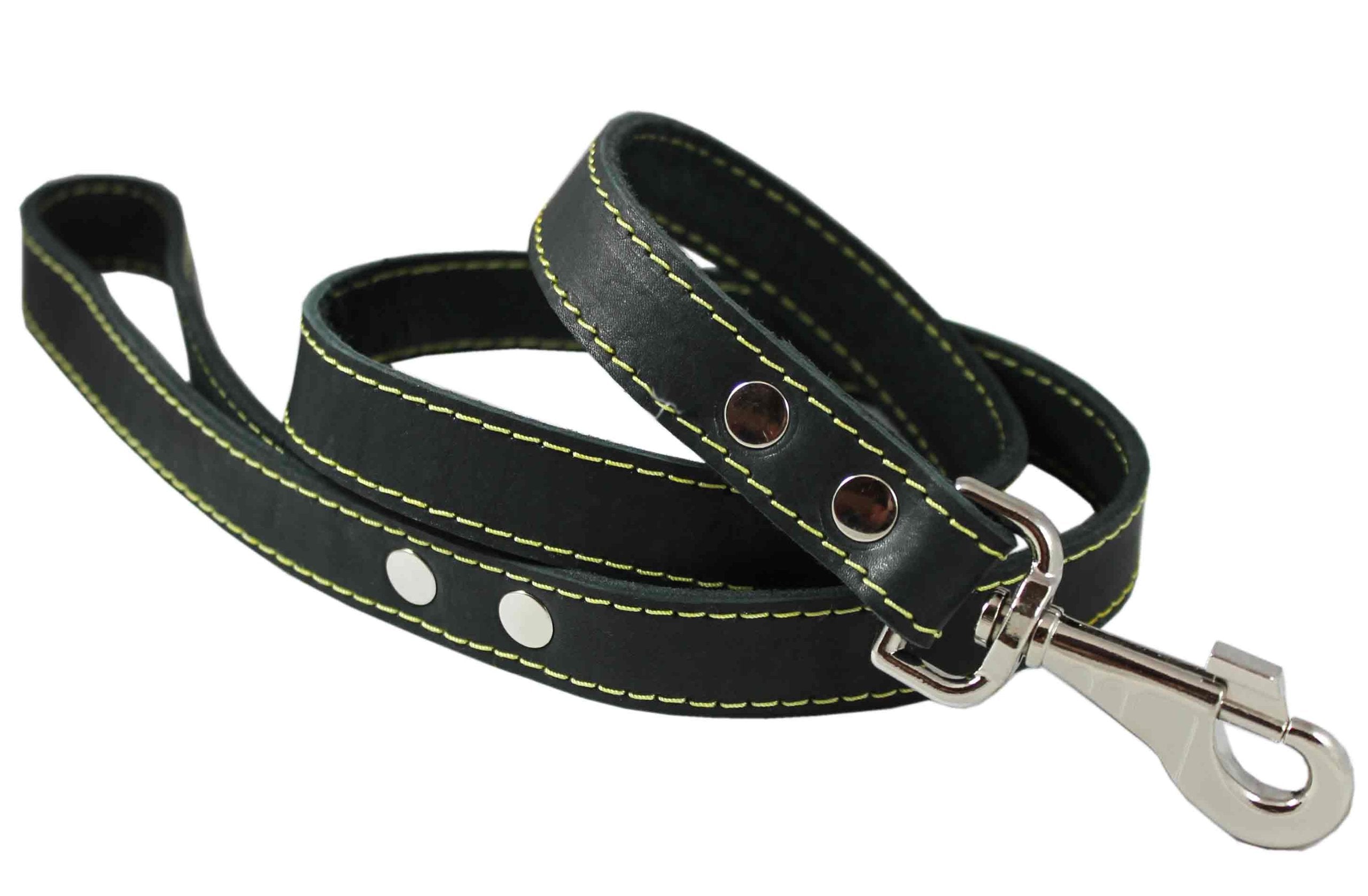 4' Classic Genuine Leather Dog Leash 1 Wide For Largest Breeds Black