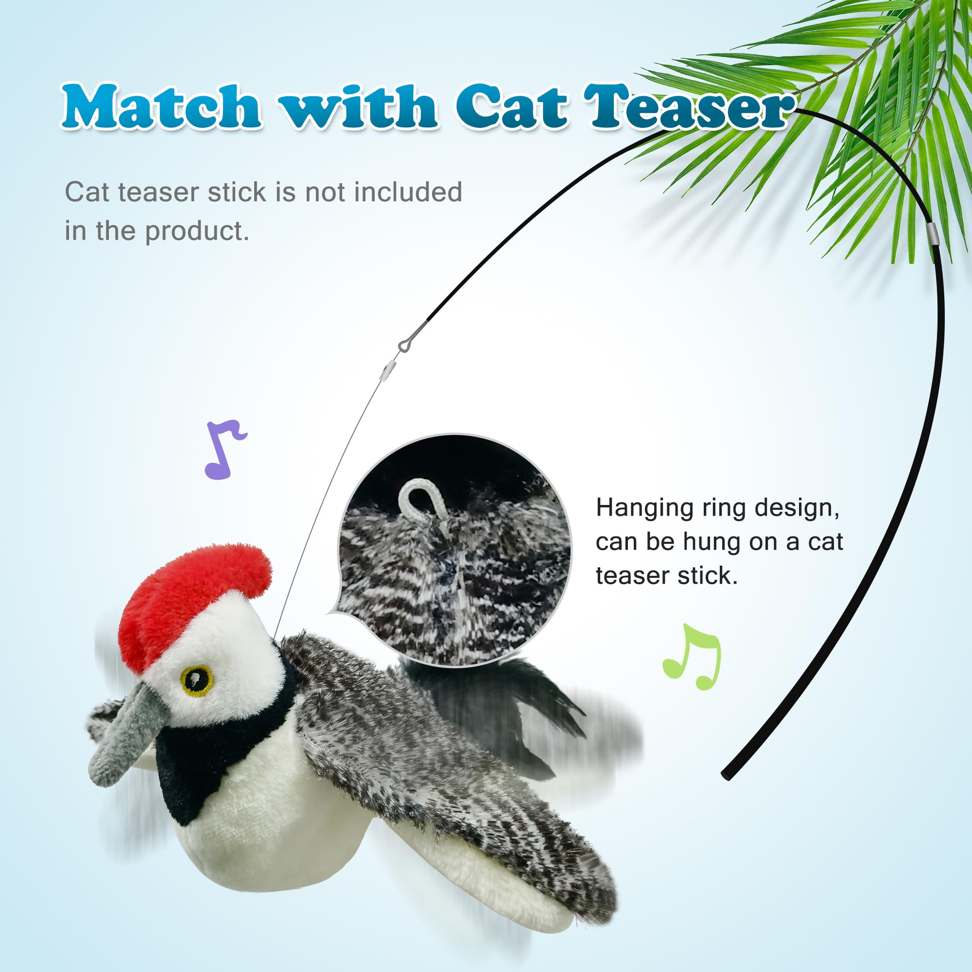 LEWISER Cat Toys, Flapping Wings Cute Woodpecker, No Flying, Chirping Bird Interactive Catnip Toy for Kitten or Small Dogs, Touc