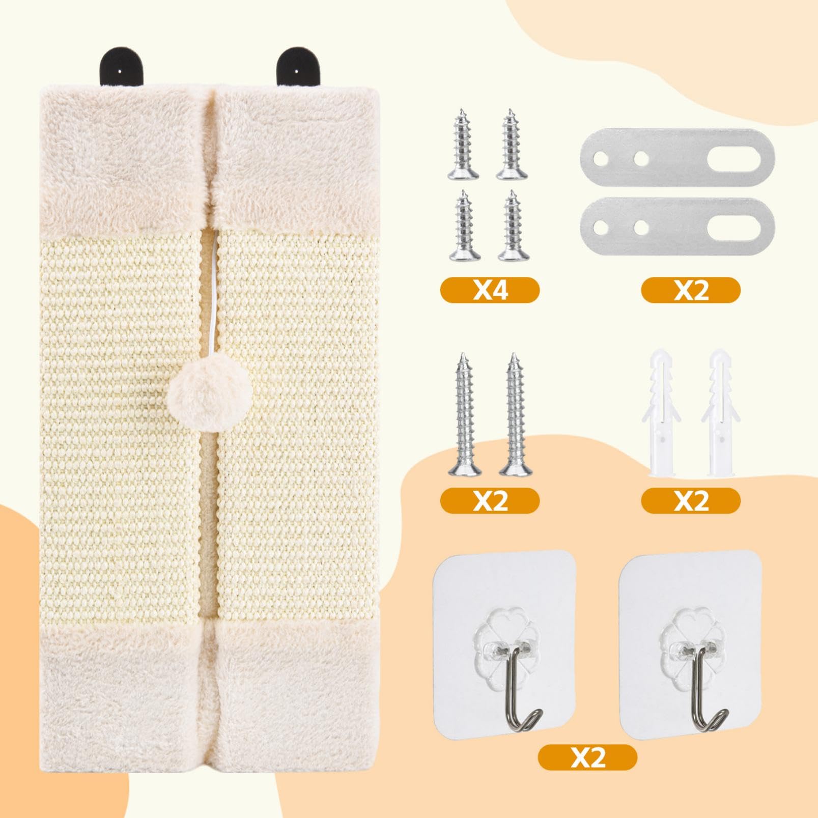 Liflix 2-Pack Wall Corner Cat Scratcher For Indoor Cats - Wall Mounted Sisal Scratching Pad With Hanging Ball - Vertical Corner