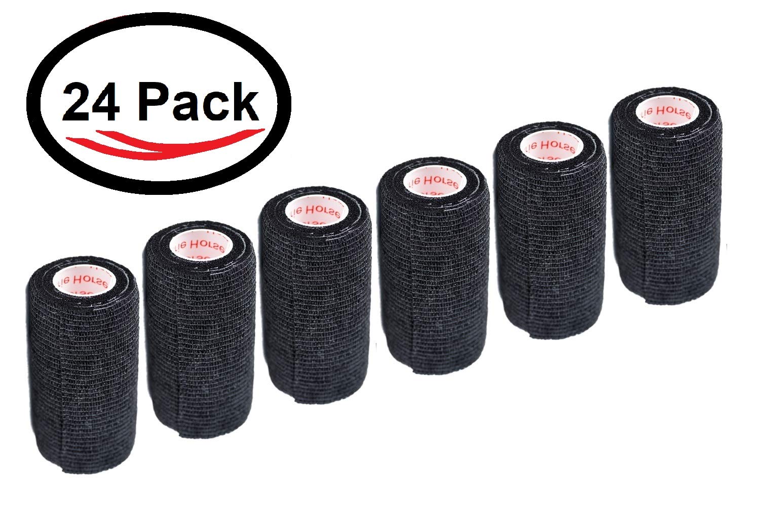 3 Inch Vet Wrap Tape Bulk (Black) (Pack of 24) Self Adhesive Adherent Adhering Flex Bandage Grip Roll for Dog Cat Pet Horse