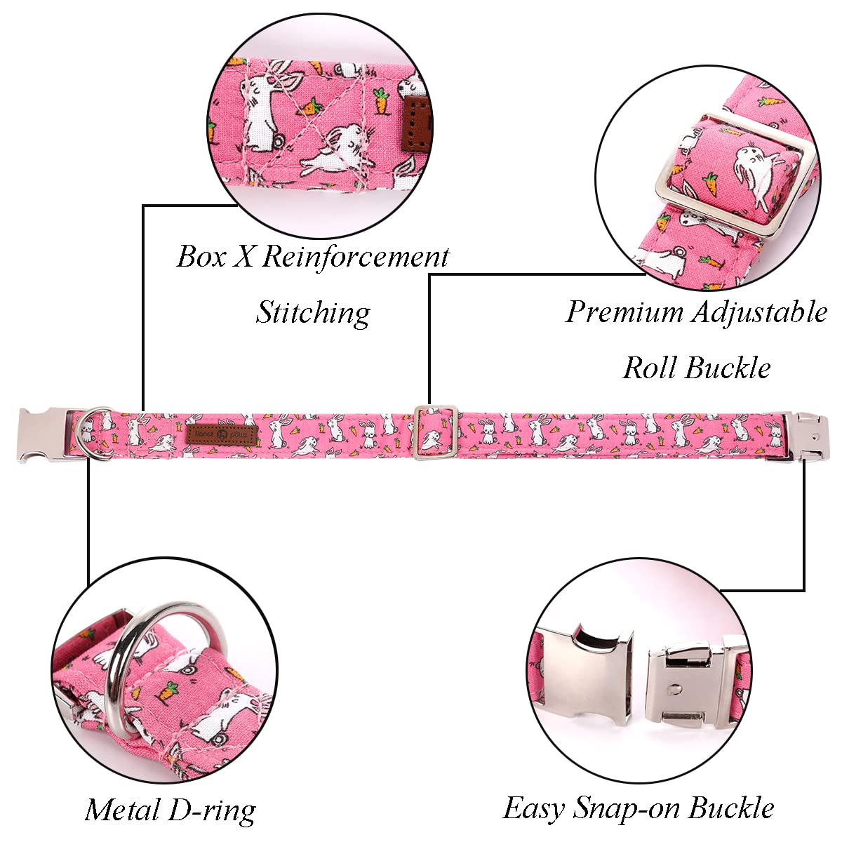 Lionet Paws Easter Bunny Dog Collar With Flower, Flower Collar With Metal Buckle For Dogs, Adjustable Comfortable Dog Collar Gir