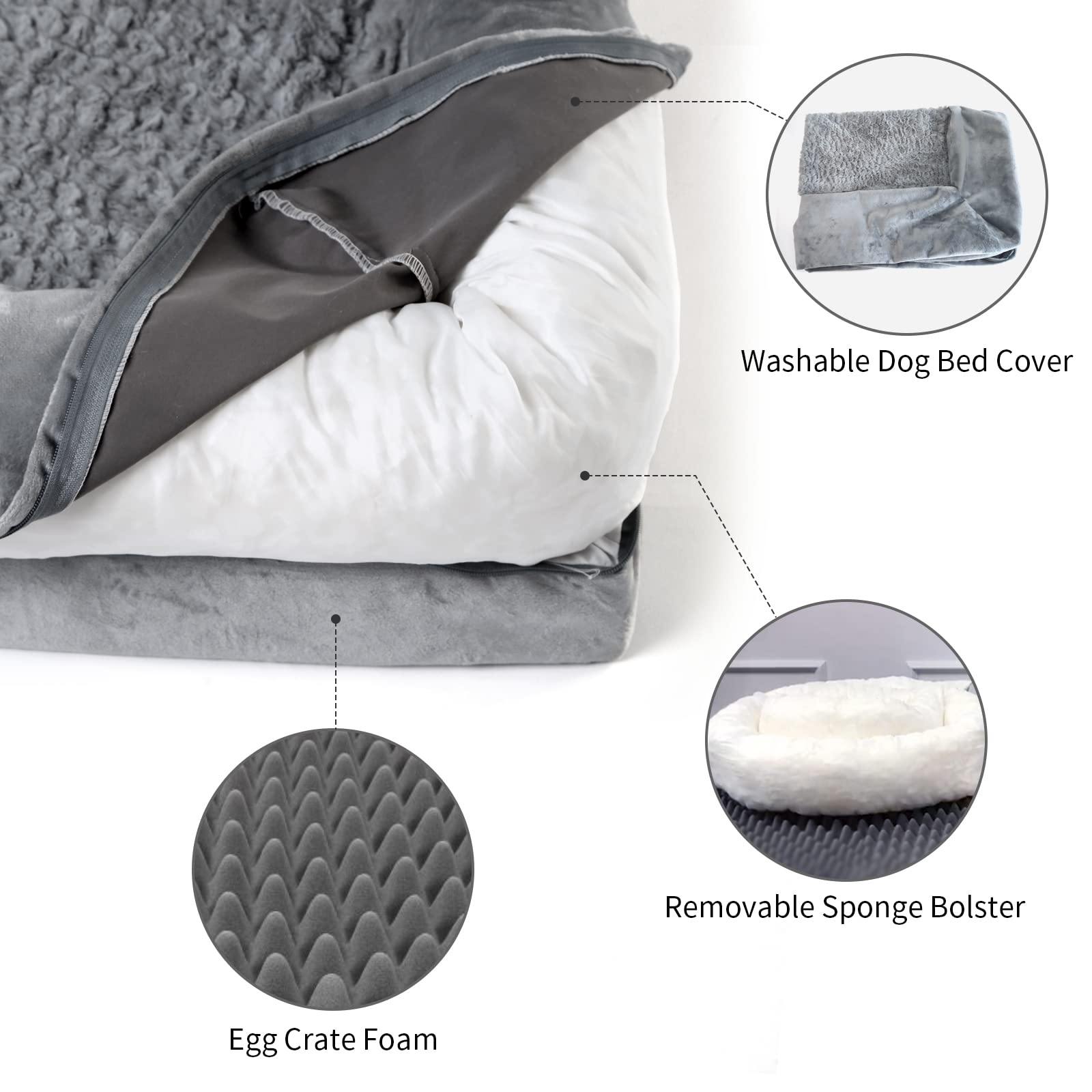 Yiruka Large Dog Bed, Grey Orthopedic Dog Bed, Waterproof Dog Bed With Removable Cover, 4-Sides Removable Bolster Dog Soft Sofa Bed With Nonskid Bottom, Washable Dog Beds For Large Dogs