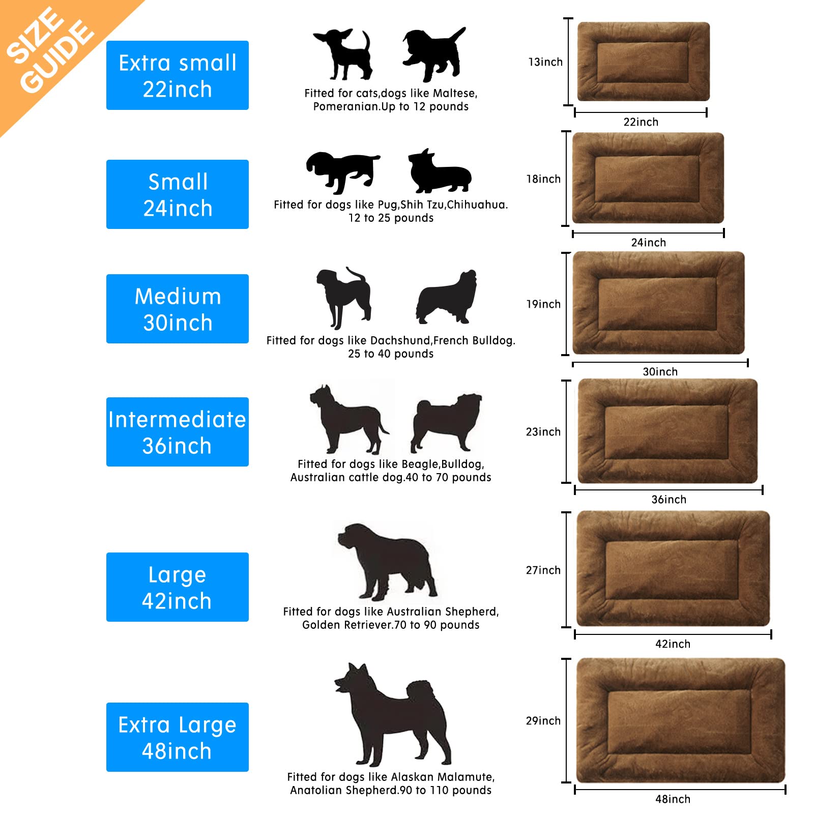 Dog Beds Crate Pad For Large Dogs Fit Metal Dog Crates,Ultra Soft Dog Crate Bed Washable & Anti-Slip Kennel Pad For Dogs Cozy Sleeping Mat,Brown 42Inch