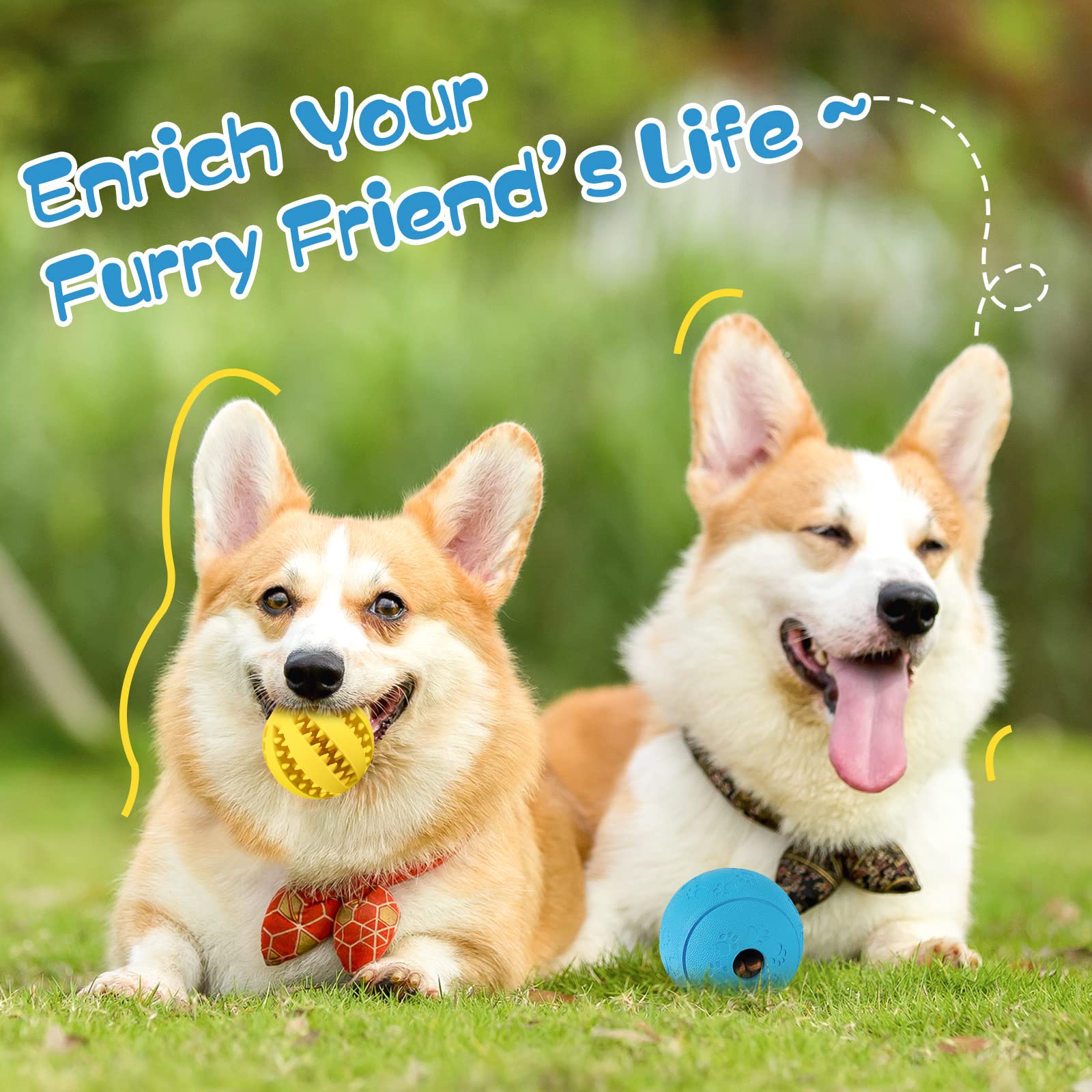 HIPPIH Dog Puzzle Toys 2 Pack, Dog Enrichment Toys for Large Dogs & Small Dogs, Puppy Balls for Treat Dispensing, Durable Balls