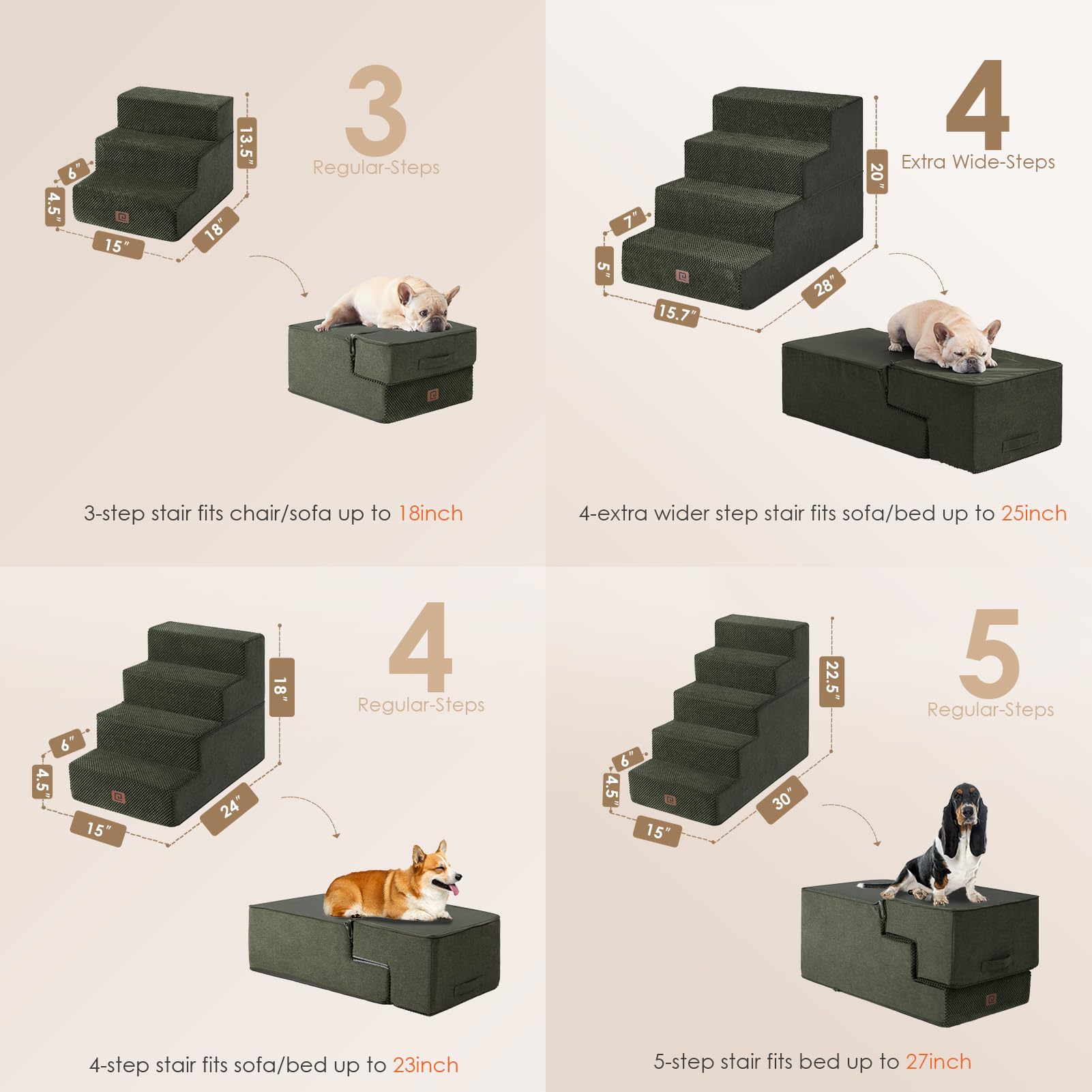 Eheyciga Dog Stairs For Bed 20   H, 4-Step Extra Wide Dog Steps For High Bed, Pet Steps For Small Dogs And Cats, Non-Slip Balanc