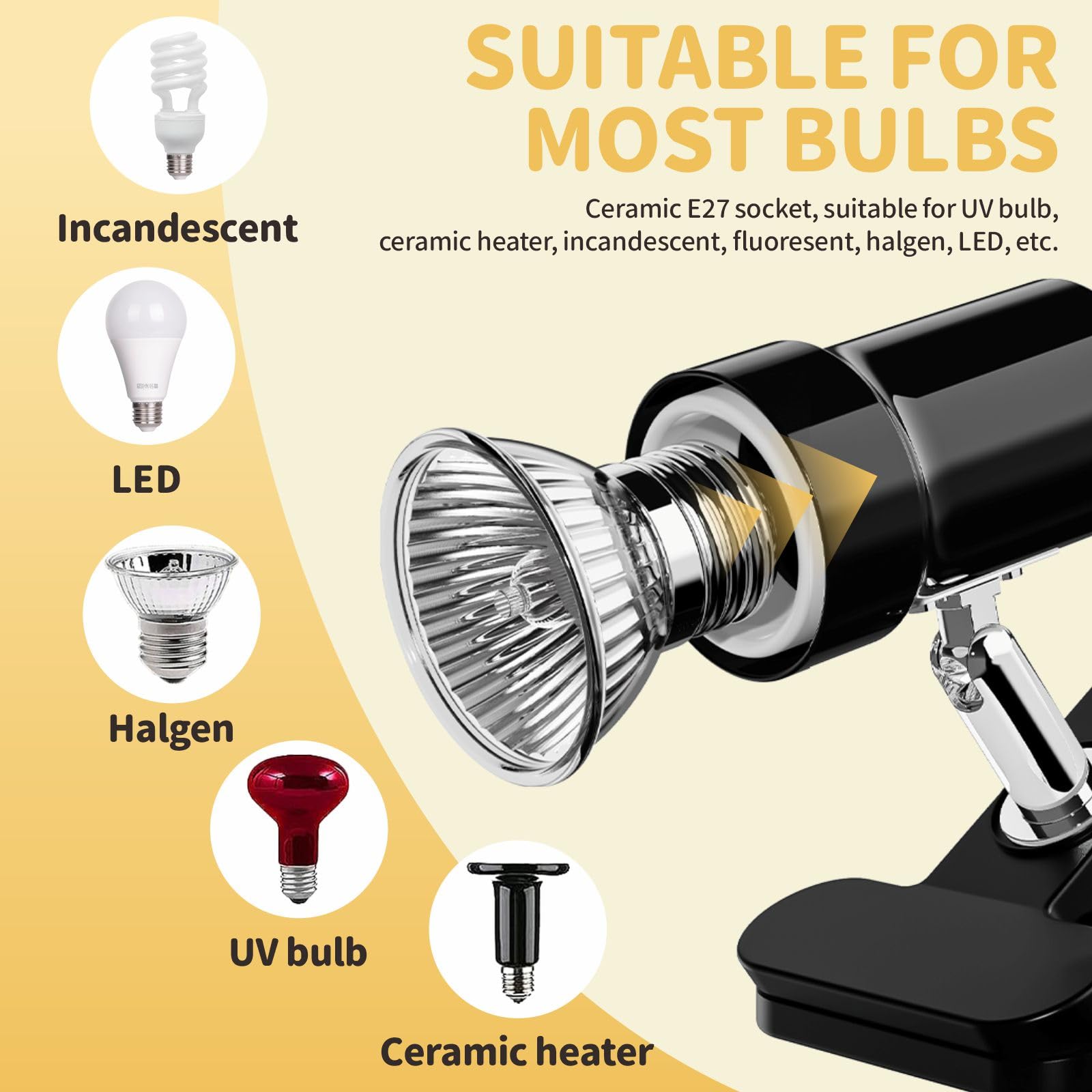 Gozilla Reptile Heat Lamp, Turtle Lamp With 50W Uva/Uvb Turtle Light Bulb, 360Rotatable Clip Reptile Basking Light For Amphibian