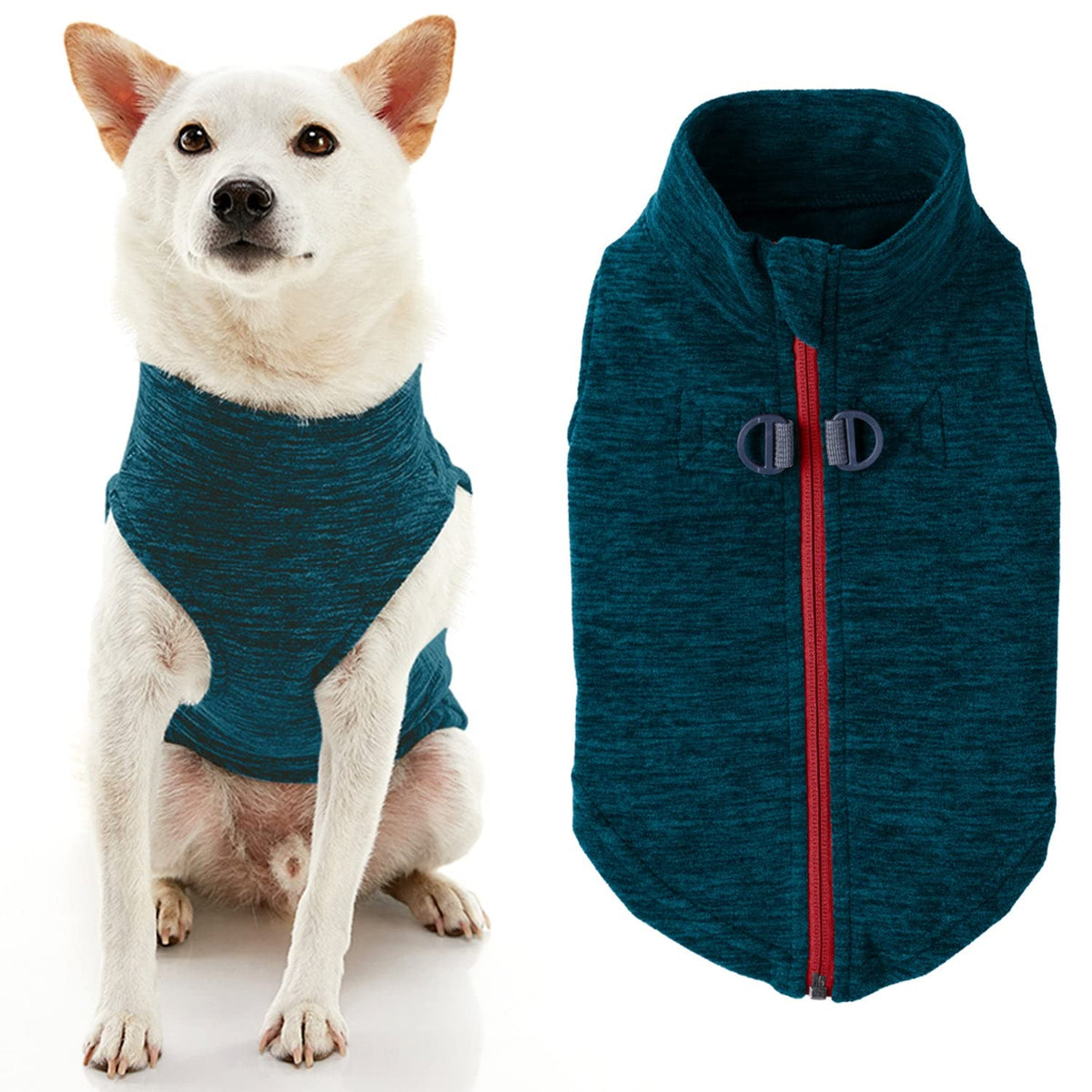 Gooby - Zip Up Fleece Vest, Fleece Jacket Sweater With Zipper Closure And Leash Ring, Turquoise Wash, X-Large