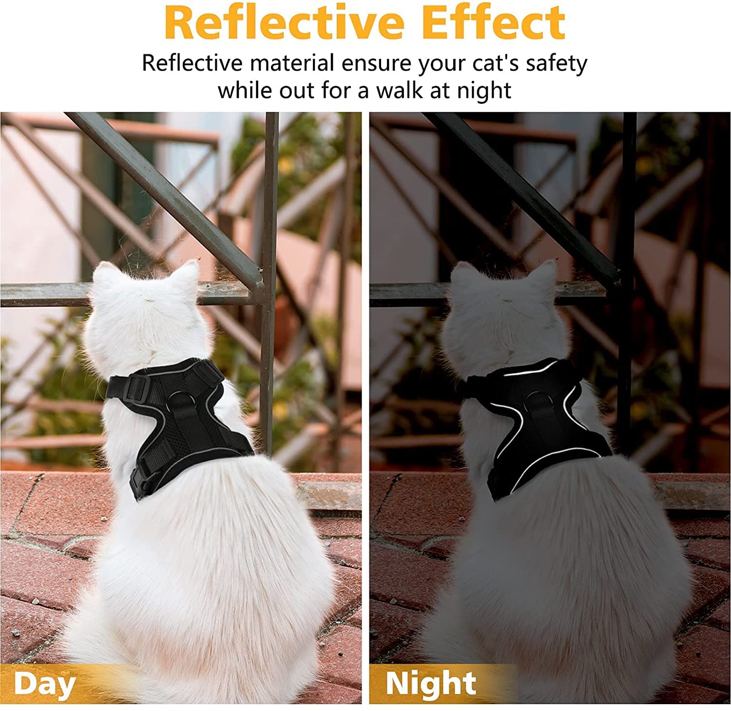 Dooradar Cat Harness And Leash Set, Escape Proof Safe Adjustable Kitten Vest Harnesses For Walking, Easy Control Soft Breathable Mesh Jacket With Reflective Strips For Cats, Black, S
