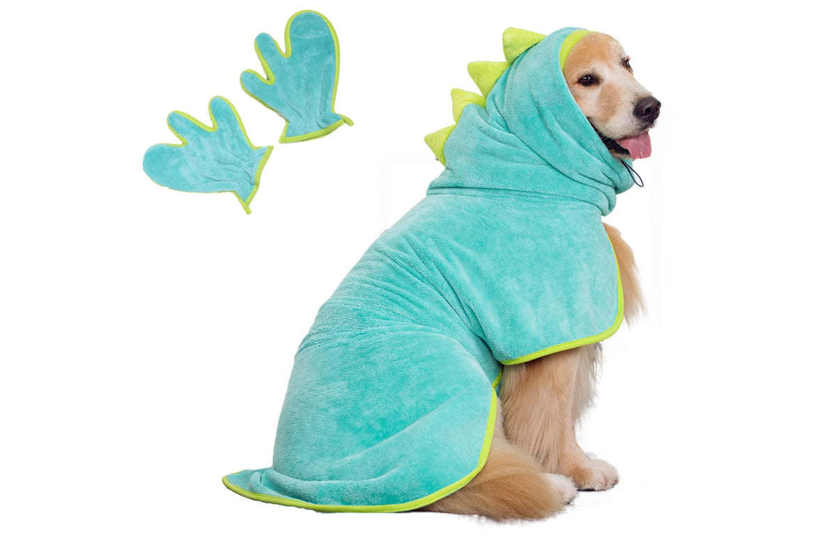 Pawyee Super Soft Fast-Drying Dog Towel With Drying Gloves For Cold Weather, Beach, Pool - Adjustable Microfiber Bath Robe Set (