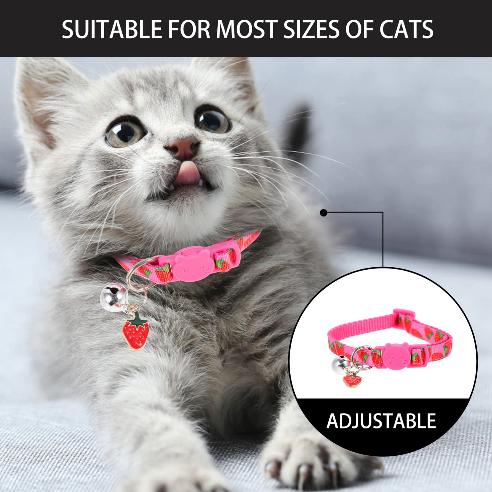 Mipcase 2Pcs Cat Collar With Bell Strawberry Printing Cat Collar Lightweight Cat Collar Pet Collar Decor Pendulum Necklace