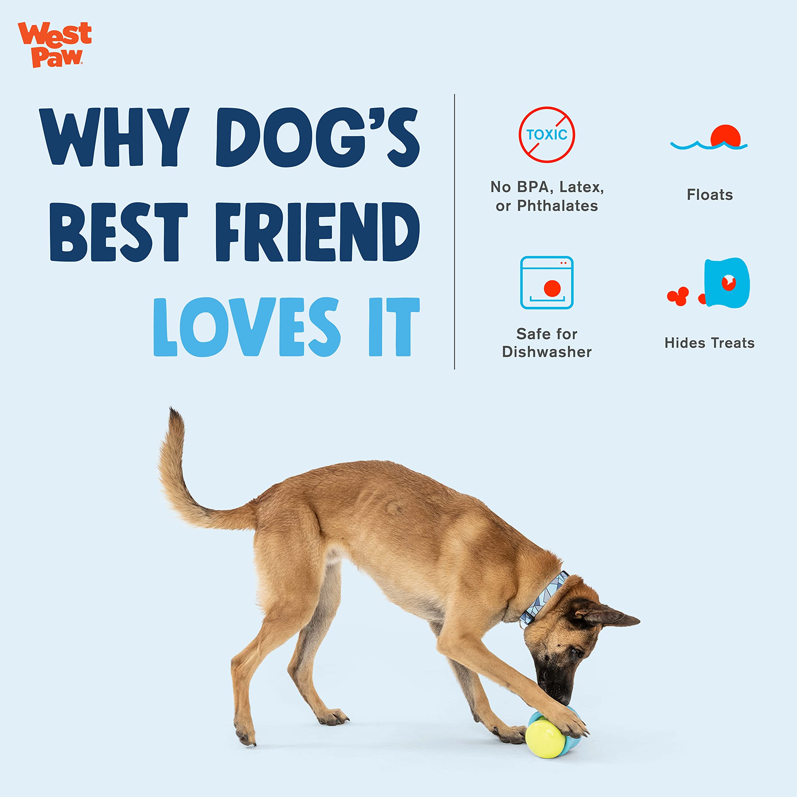 WEST PAW Zogoflex Toppl Interactive Treat Dispensing Dog Puzzle Play Toy, 100% Guaranteed Tough, It Floats!, Made in USA, Small,