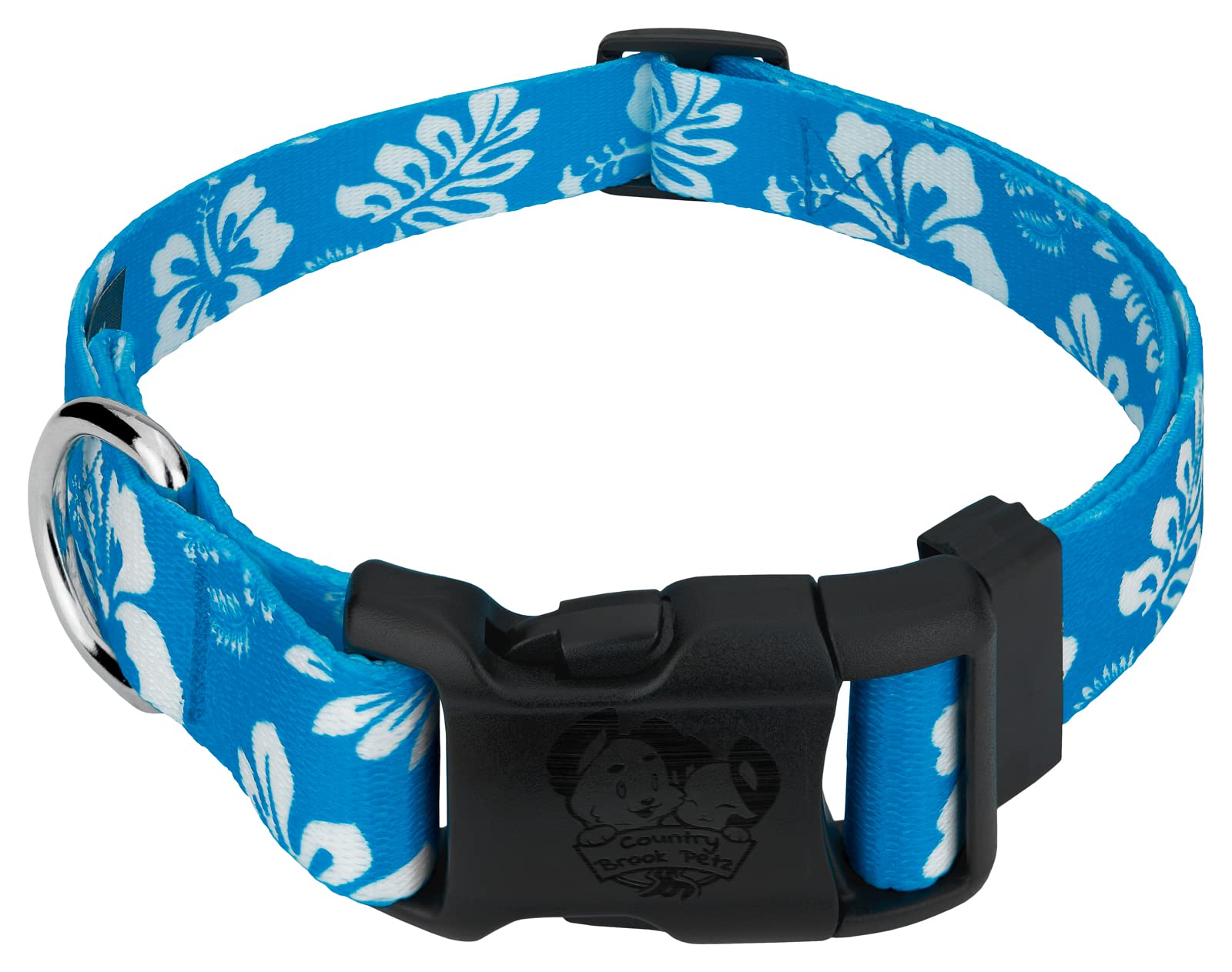 Country Brook Petz - Deluxe Blue Hawaiian Dog Collar - Made in The U.S.A. - Summer Breeze Collection Featuring Sunny Designs (1/