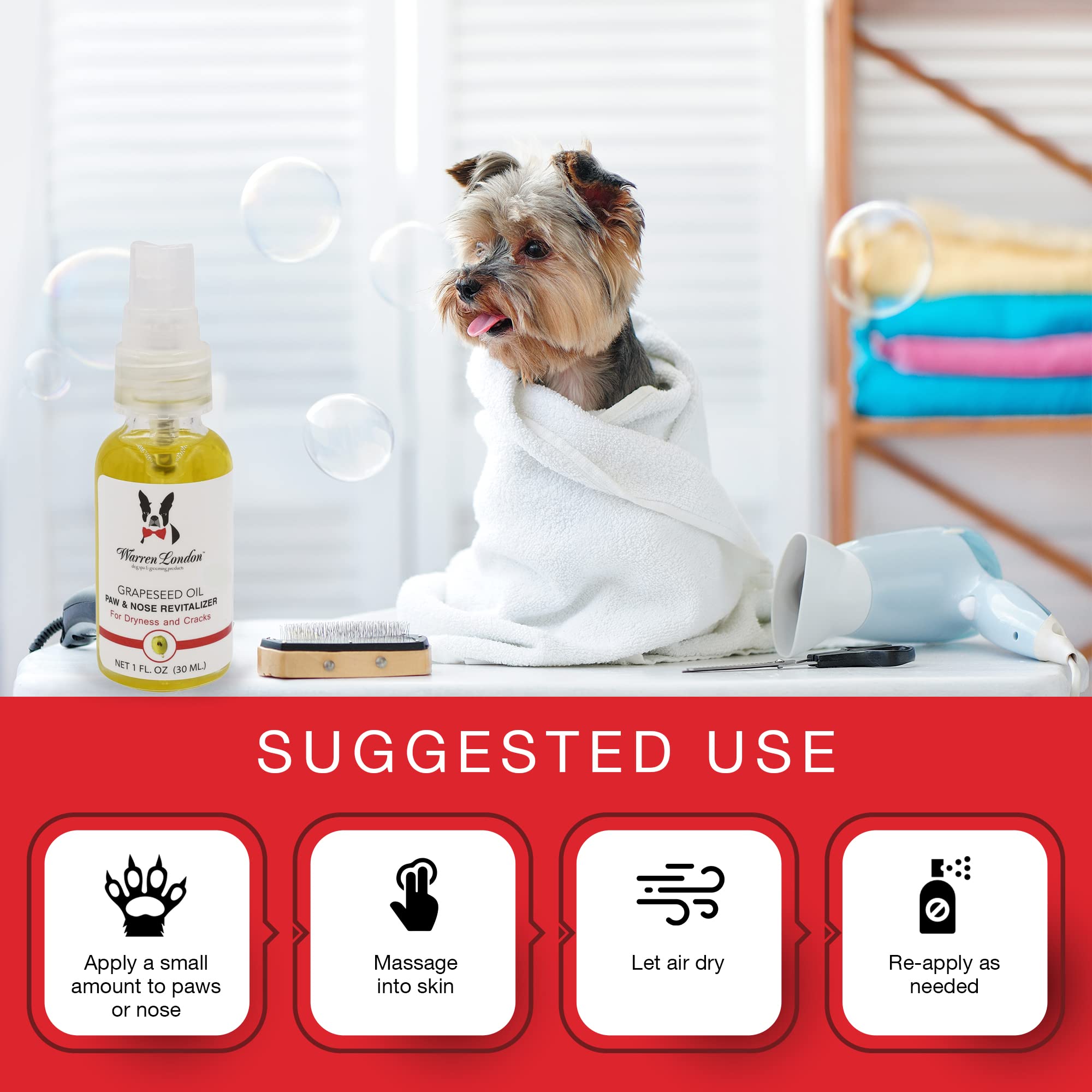 Warren London Nose & Paw Pad Moisturizer For Dogs - Grapeseed Oil & Essential Oil Blend - Instant Relief Revitalizing & Moisturizing Spray For Softer Dog Paws - Made In Usa - 1Oz