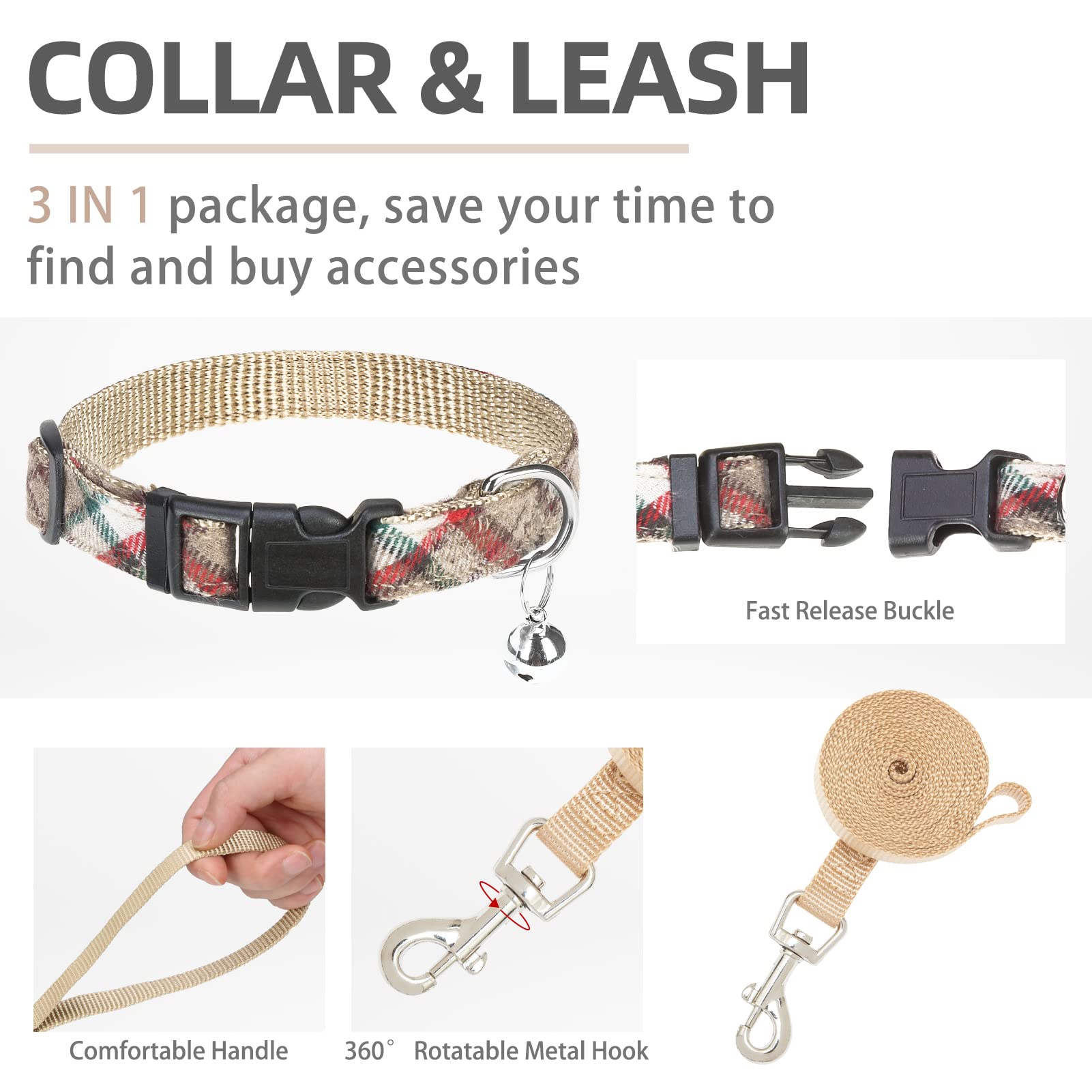 Pupteck Adjustable Dog Harness Collar And Leash Set Step In No Pull Pet Harness For Small Medium Dogs Puppy And Cats Outdoor Walking Running, Soft Mesh Padded Reflective Vest Harnesses, Khaki Xs