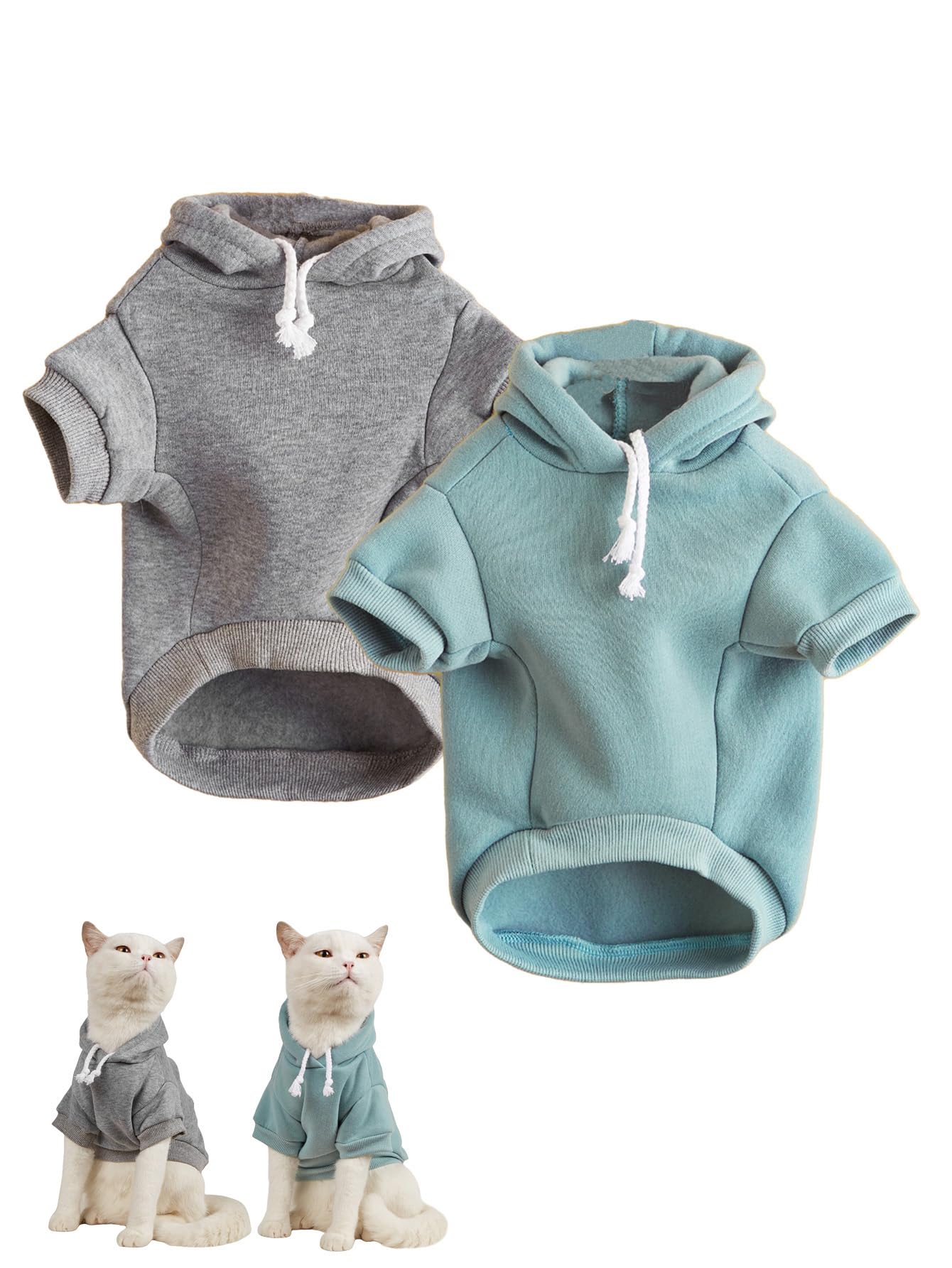 Qwinee 2Pc Cat & Dog Apparel - Warm Jacket & Shirt For Puppy, Kitten, Small, Medium Dogs & Cats - Grey & Cadet Blue Xl