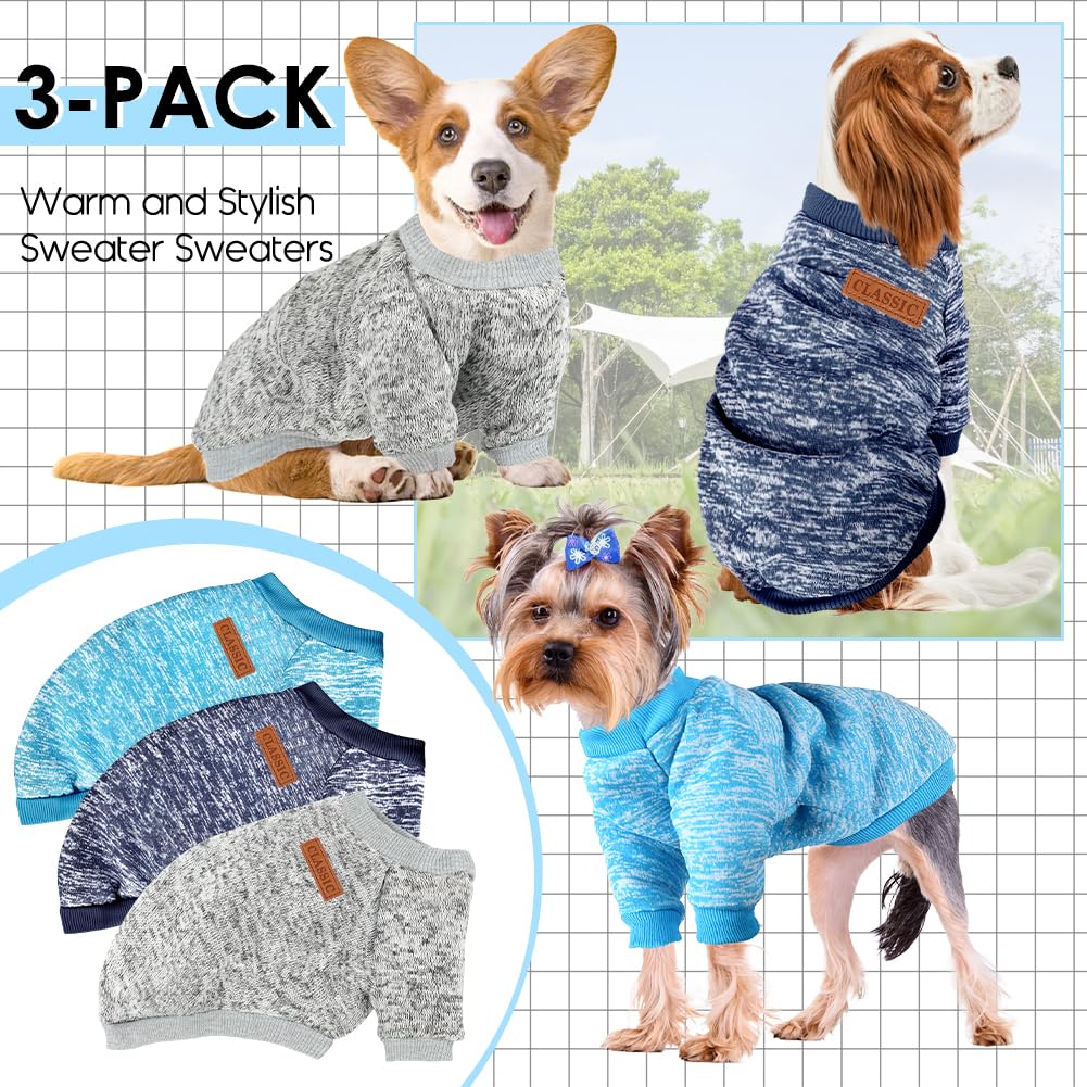 3 Pack Dog Sweaters For Small Dogs Girl Boy Winter Fleece Clothes Warm Soft Dog Sweatshirt Outfit For Dogs Cat Pet Apparel