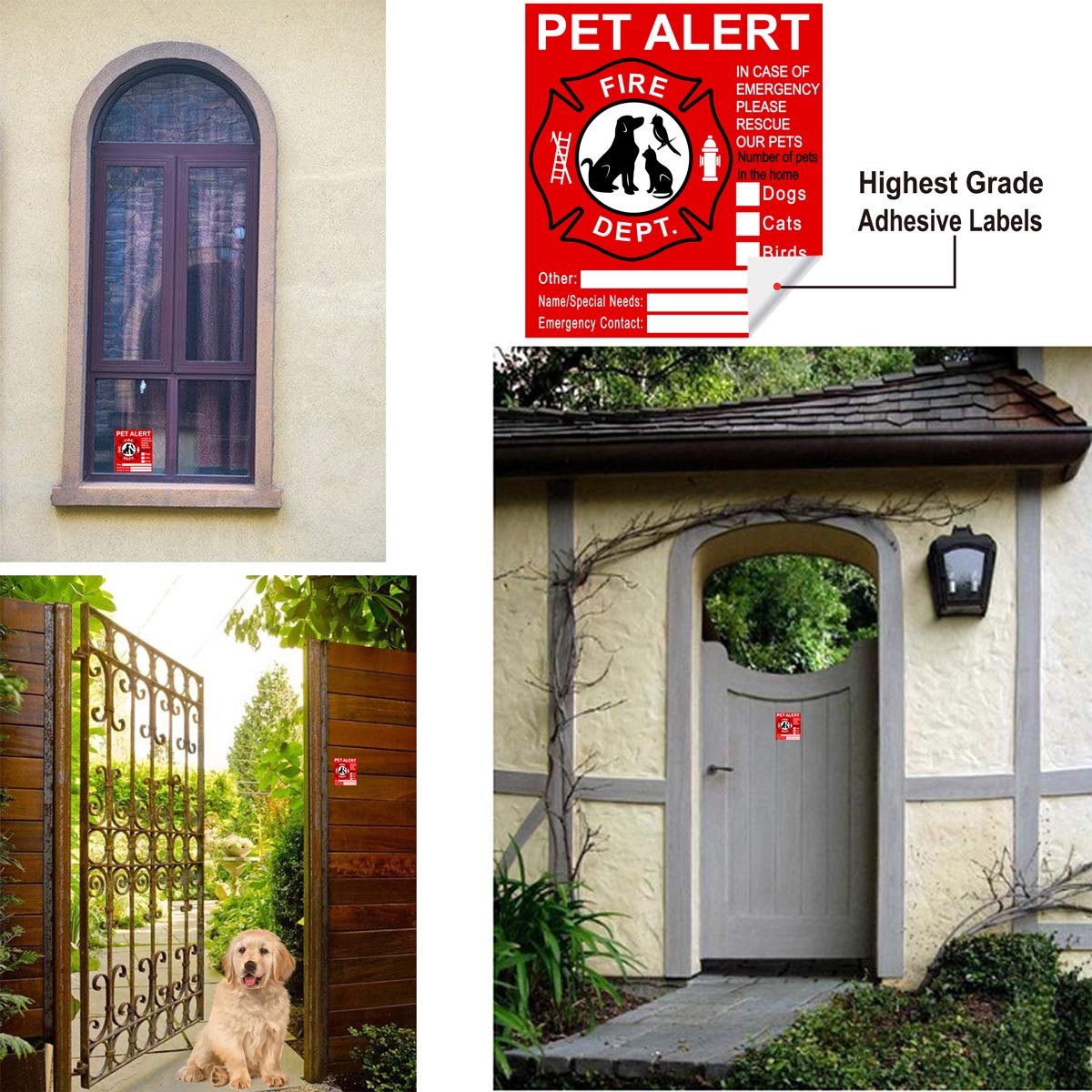 Pet Inside Sticker - 8 Pack Pet Alert Safety Fire Rescue Sticker Decal-Save Our Cat/Dog Pets In A Fire Emergency, Firefighters W