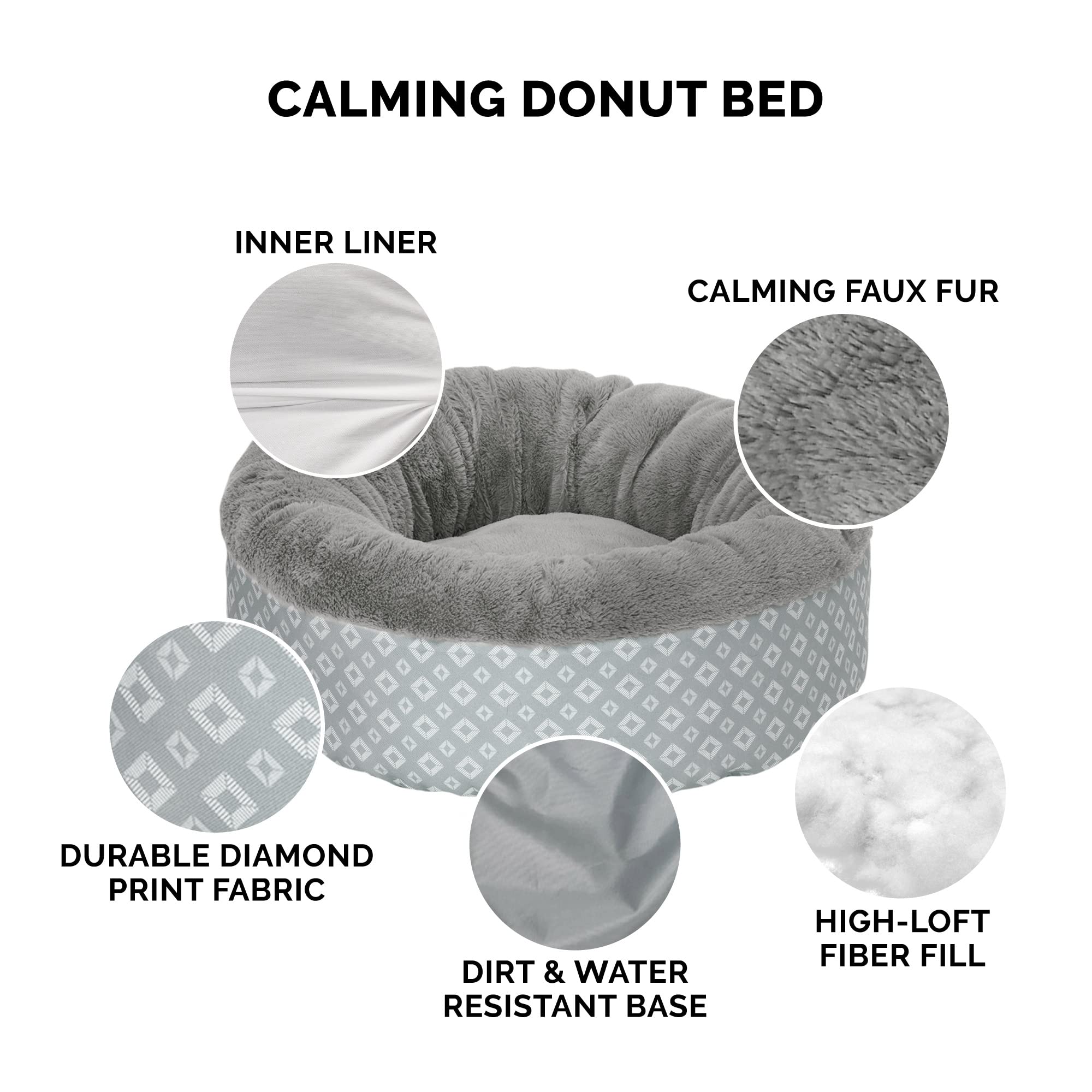 Furhaven 23'' Round Donut Dog Bed For Indoor Cats & Small Dogs, Washable, For Dogs Up To 20 Lbs - Plush & Diamond Print Donut Be
