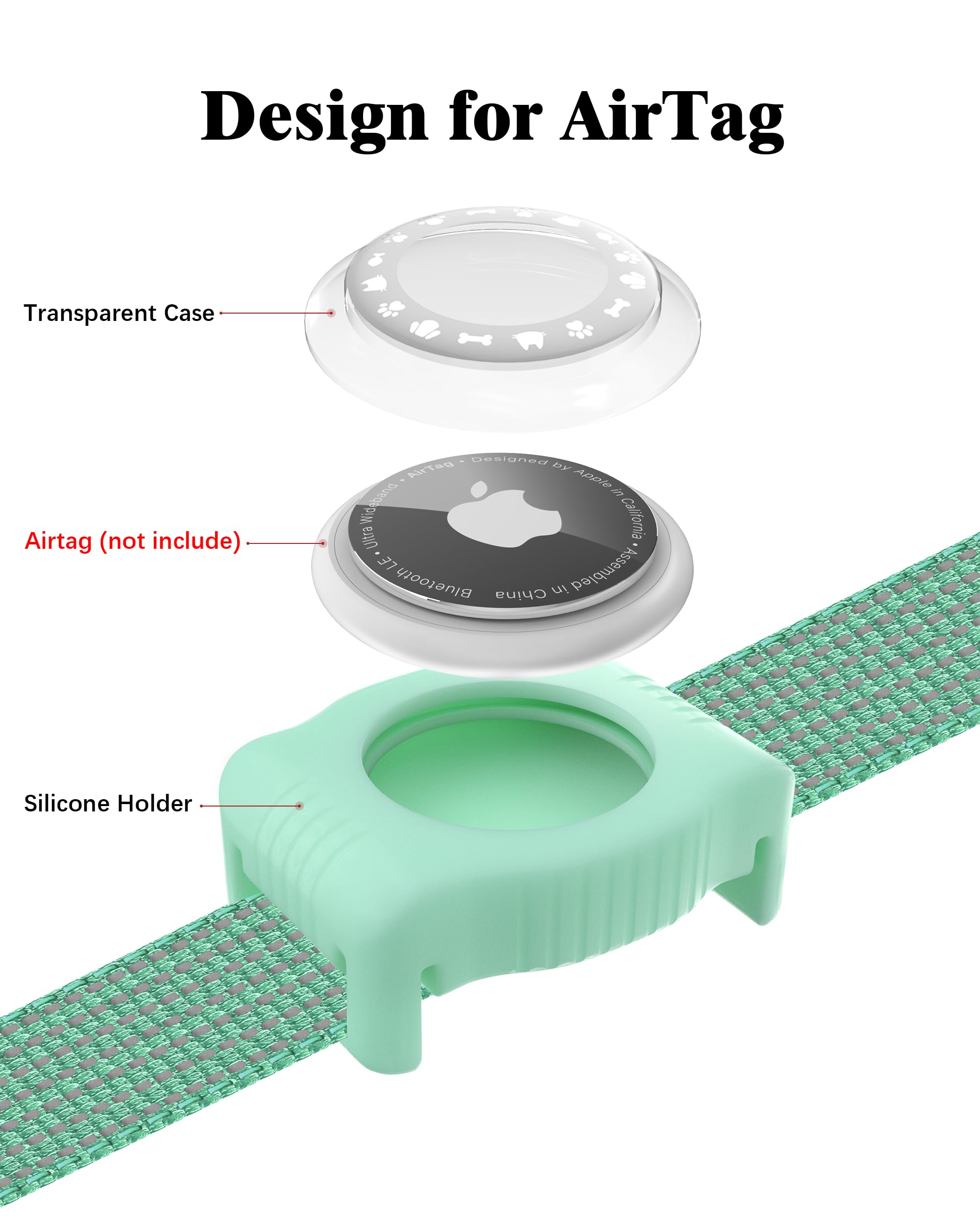 Whoseid Reflective Dog Collar With Airtag Holder,Adjustable Dog Collar With Neoprene Padded & Anti-Lost Qr Code Buckle (Green, S