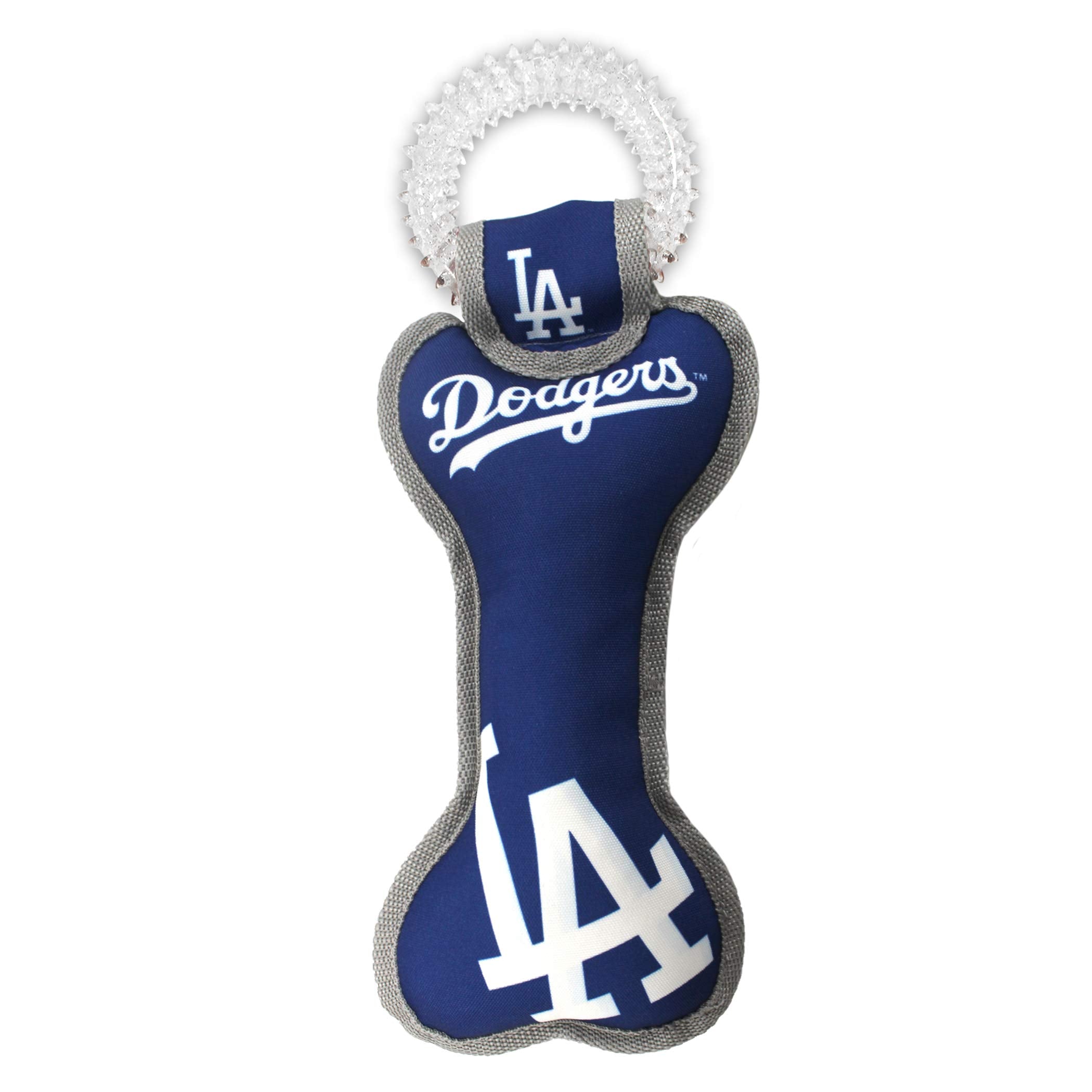 Mlb Los Angeles Dodgers Bone Shaped Dental Dog Tug Toy With Squeaker. Tough Pet Toy For Healthy Fun, Teething, And Cleaning Pet'