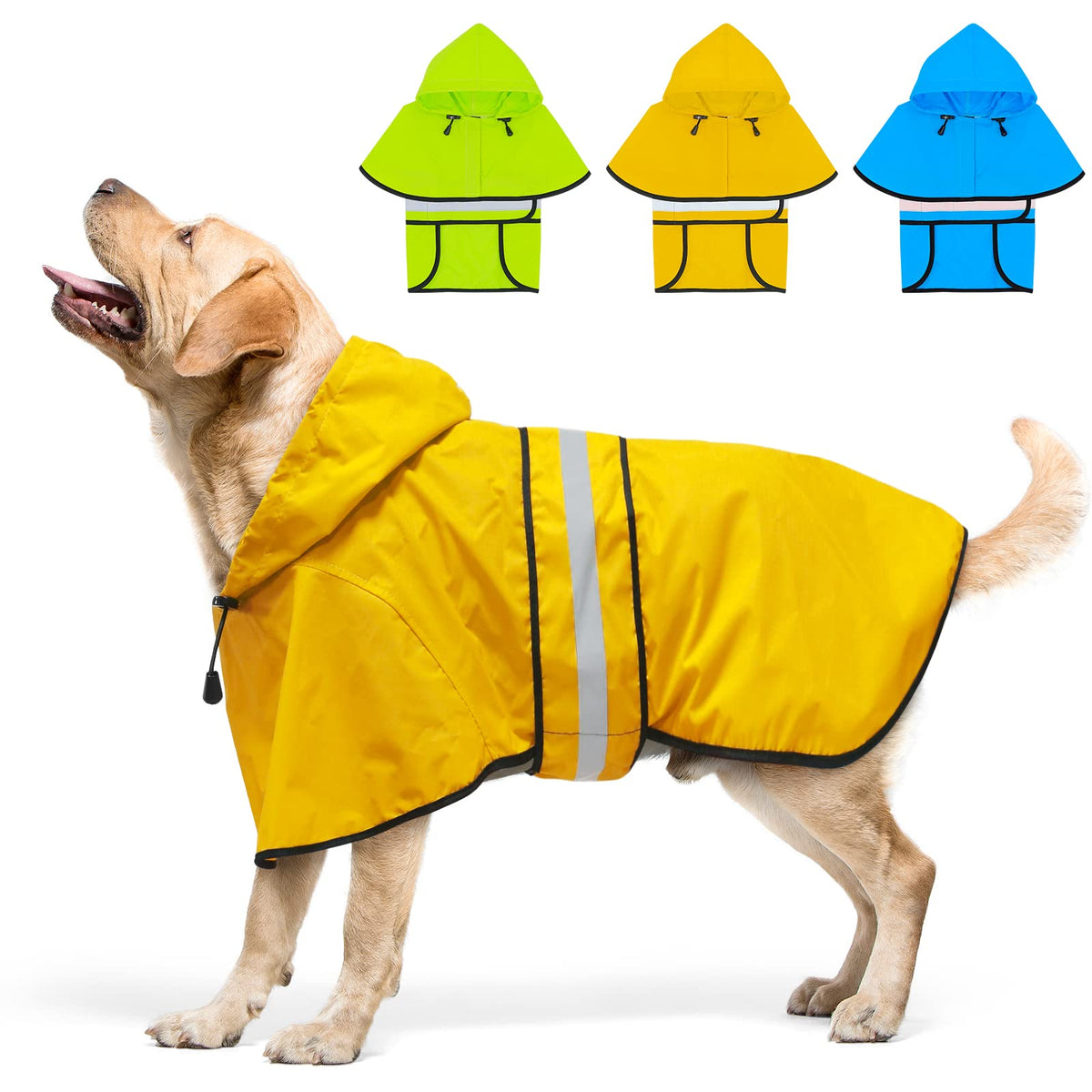 Dolitego Dog Raincoat - Reflective Dog Rain Coat, Waterproof Dog Rain Jacket With Hoodie, Adjustable Dog Poncho Dog Slicker For Dog Walking (Large, Yellow)