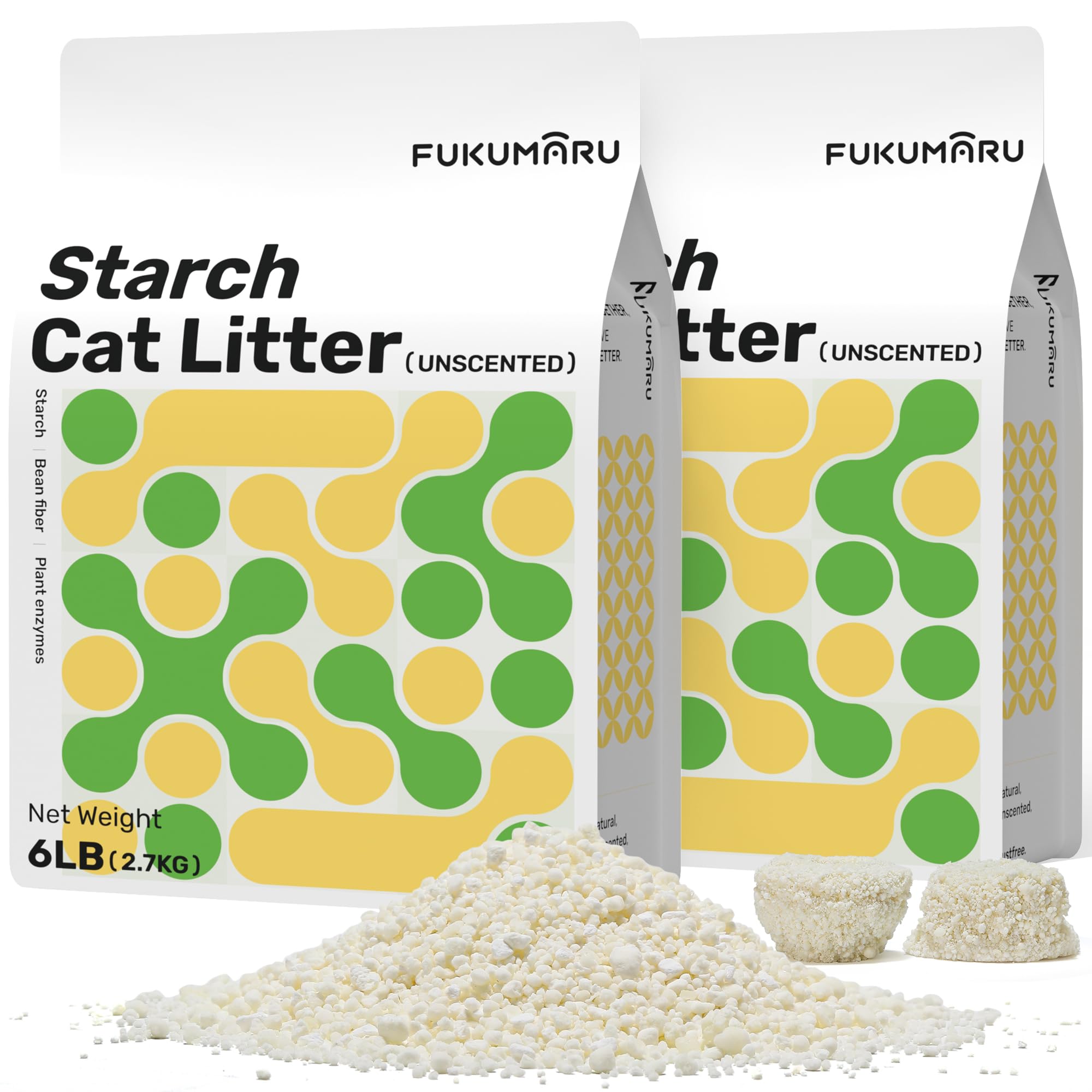 Fukumaru Cassava Cat Litter, Strong Clumping Cat Litter Bulk, Plant-Based Natural Ingredients, Non-Stick Base, Low Dust, 24/7 Od
