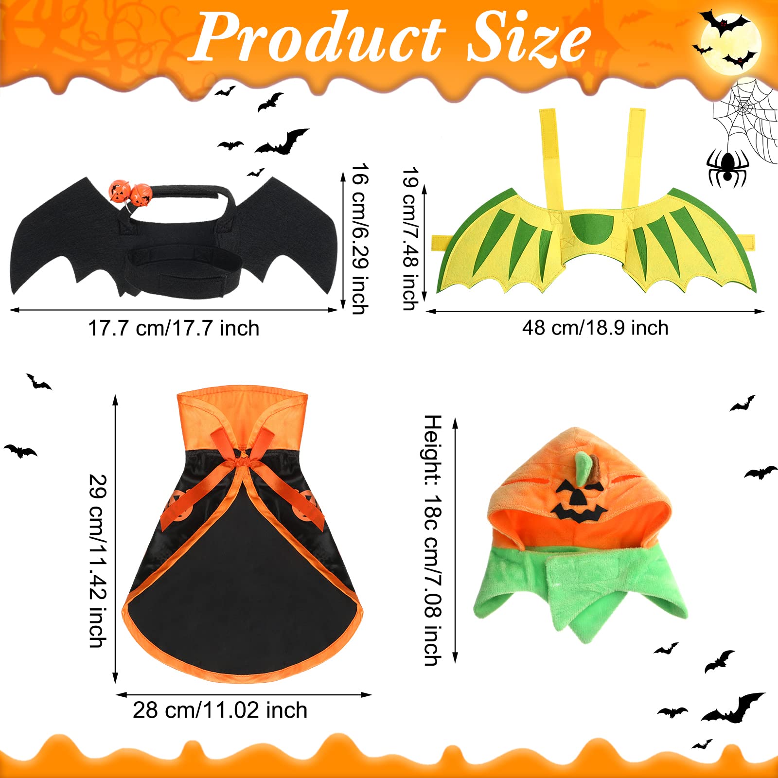 4 Pieces Halloween Costumes For Cat, Pumpkin Cape For Cat, Cute Pumpkin Cat Hats, Cat Bat Wings With Bell, Halloween Costume For Puppy Cat Cosplay Dress Up Accessories