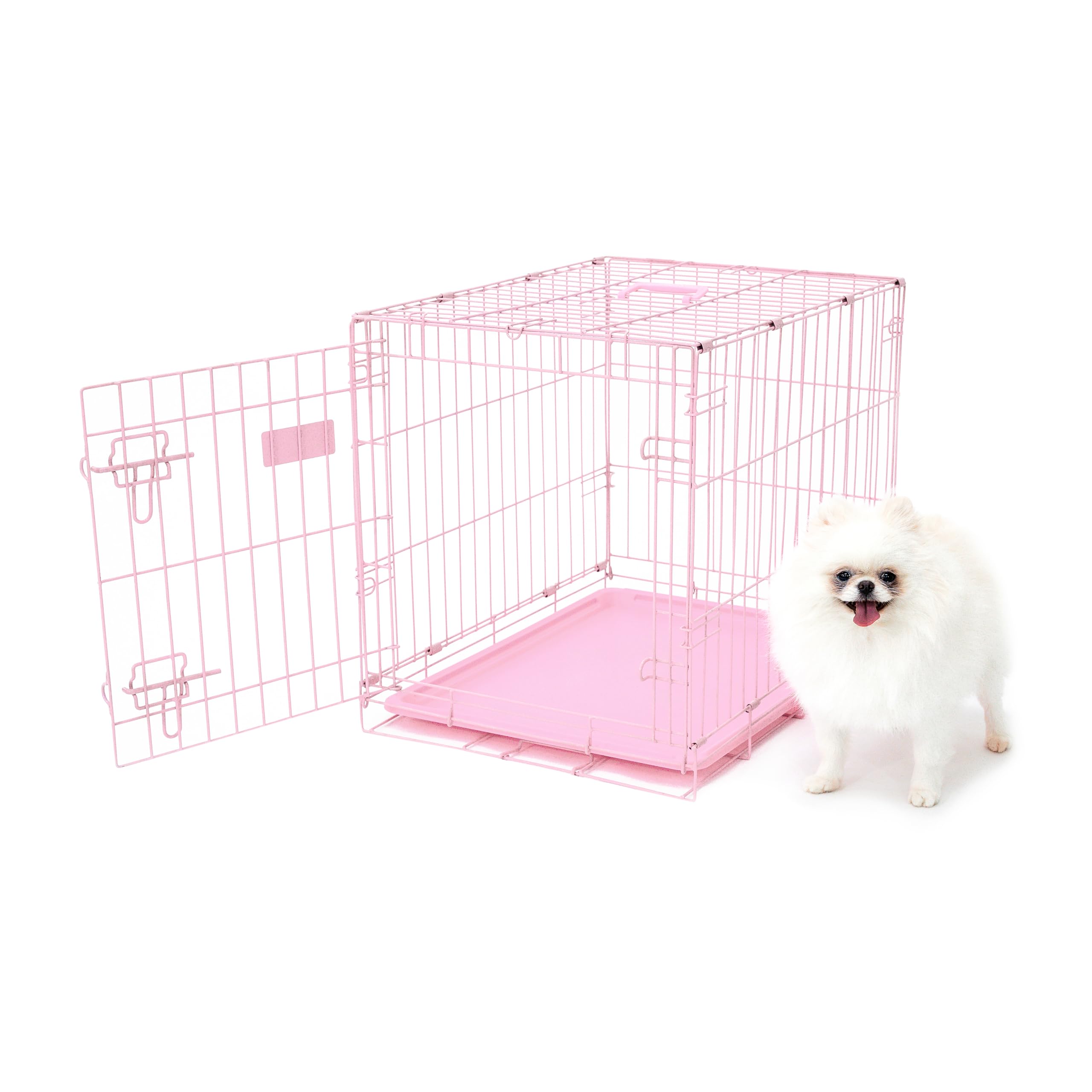 Carlson Pink Secure And Compact Single Door Metal Dog Crate, Small