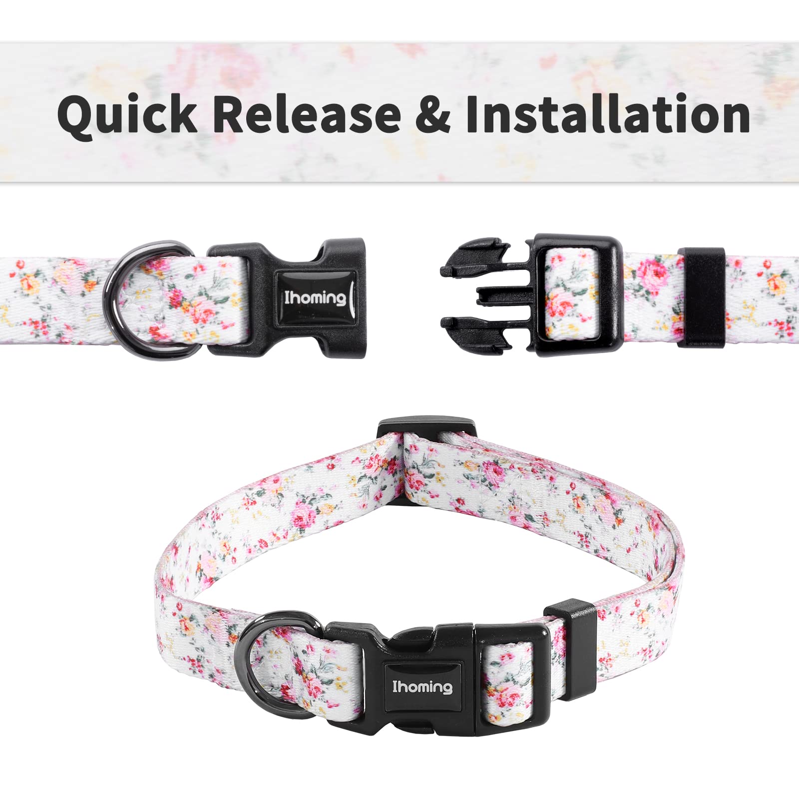 Ihoming Dog Collar And Leash Set For Daily Outdoor Walking Running Training, Floral Sky Design For Medium Boys Girls Dogs Cats P