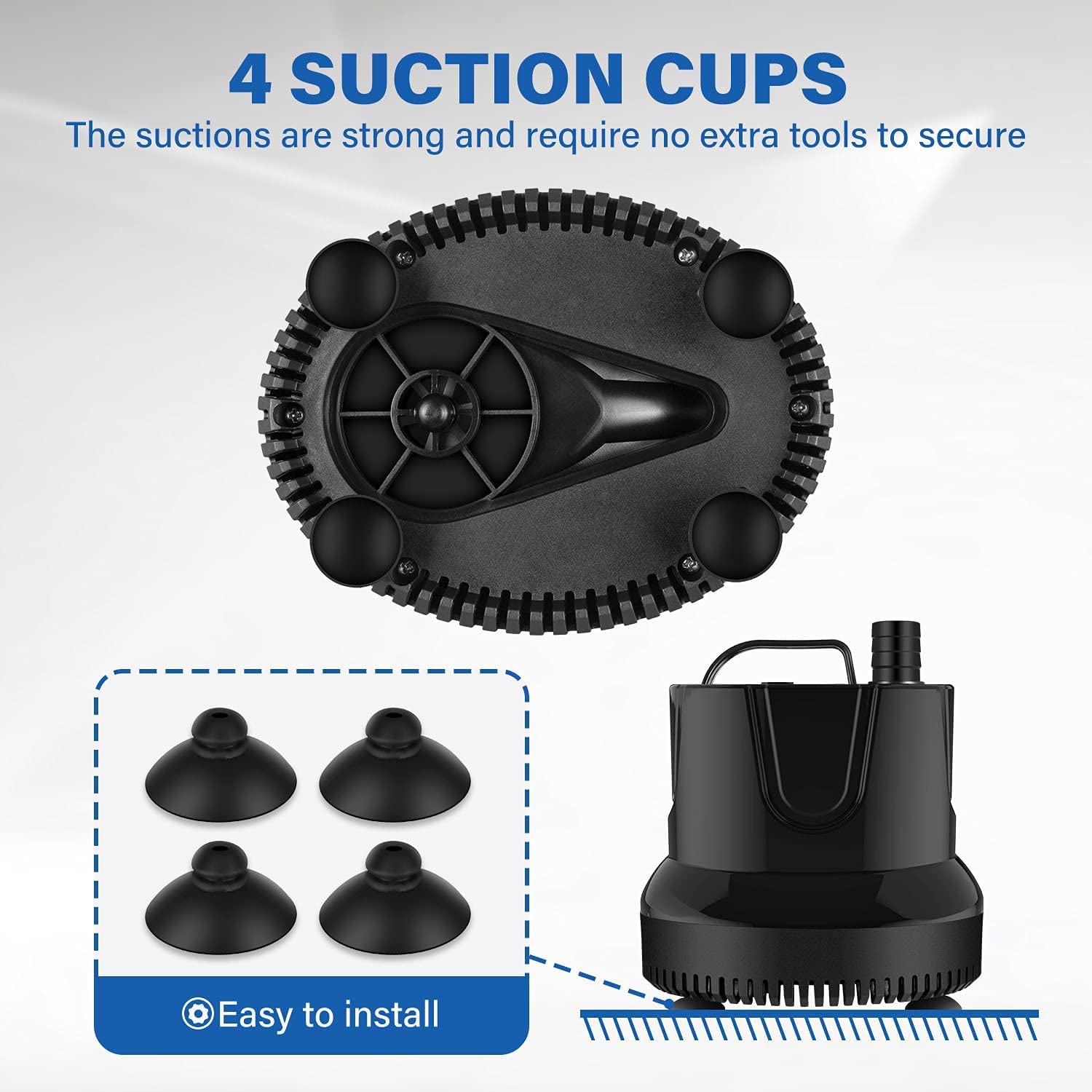 Simple Deluxe 800GPH Bottom Suction Submersible Pump (3000L/H, 60W) with 9.8ft High Lift, Fountain Pump with 3 Nozzles for Fish