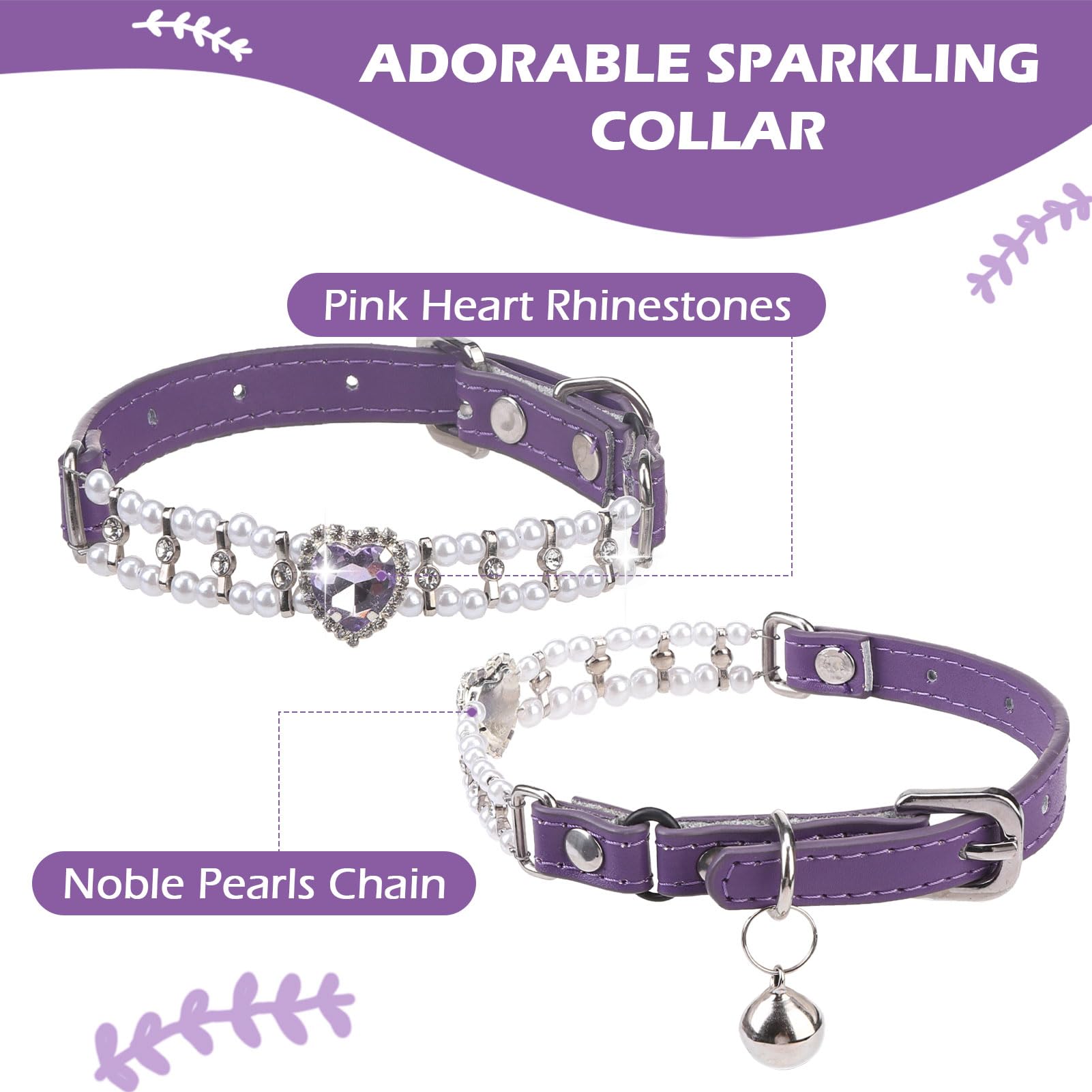 Expawlorer Cat Collar Leather With Bell And Safety Elastic Belt,Personalized Rhinestones Bling Adjustable Collars For Cats Kitty