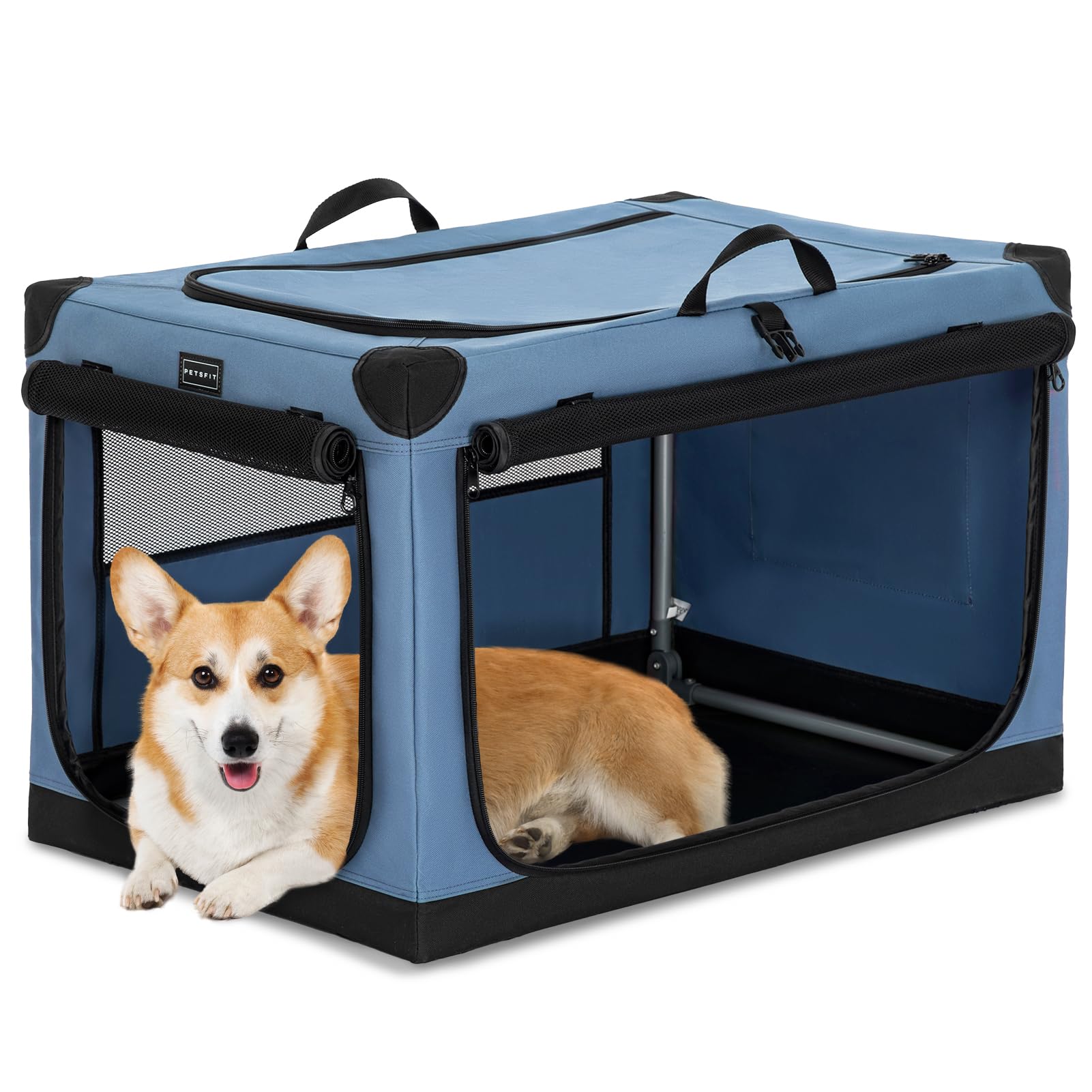 Petsfit Collapsible Dog Crate, Soft Sided Dog Crate - 30 Inch Lightweight, Easy Setup, Sturdy Portable Dog Crate, Adjustable Fra