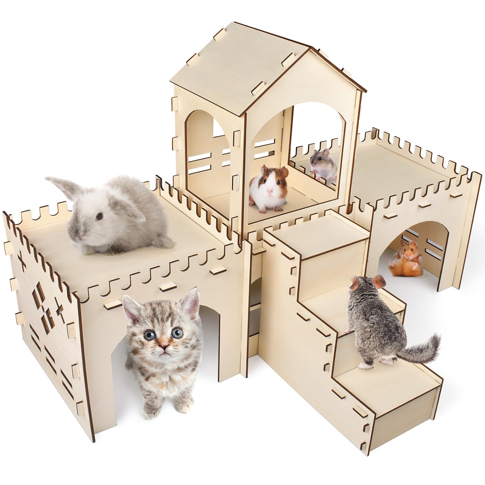 Bissap Wooden Rabbit Hideout Castle, Extra Large Bunny Houses And Hideouts Indoor Outdoor Rabbit Hidey Habitat For Bunnies Chinc