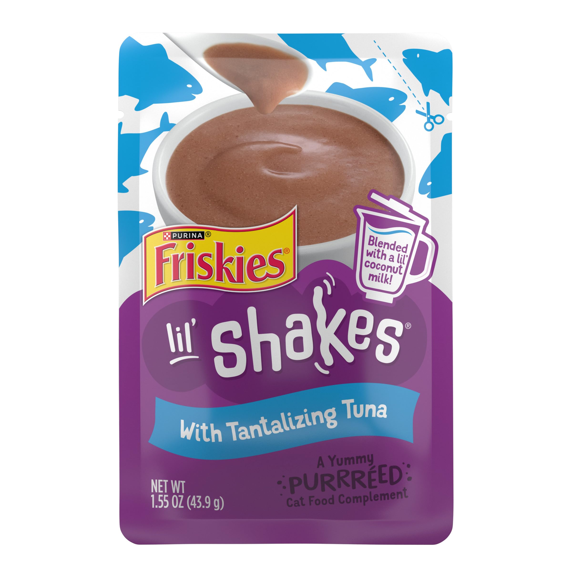 Purina Friskies Pureed Cat Food Topper, Lil Shakes With Tantalizing Tuna Lickable Cat Treats - (Pack of 16) 1.55 oz. Pouches