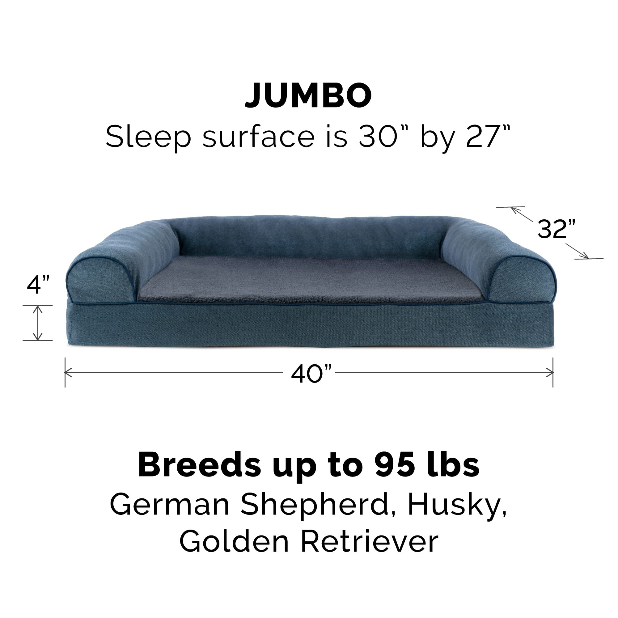 Furhaven Orthopedic Dog Bed For Large Dogs W/ Removable Bolsters & Washable Cover, For Dogs Up To 95 Lbs - Sherpa & Chenille Sofa - Orion Blue, Jumbo/Xl