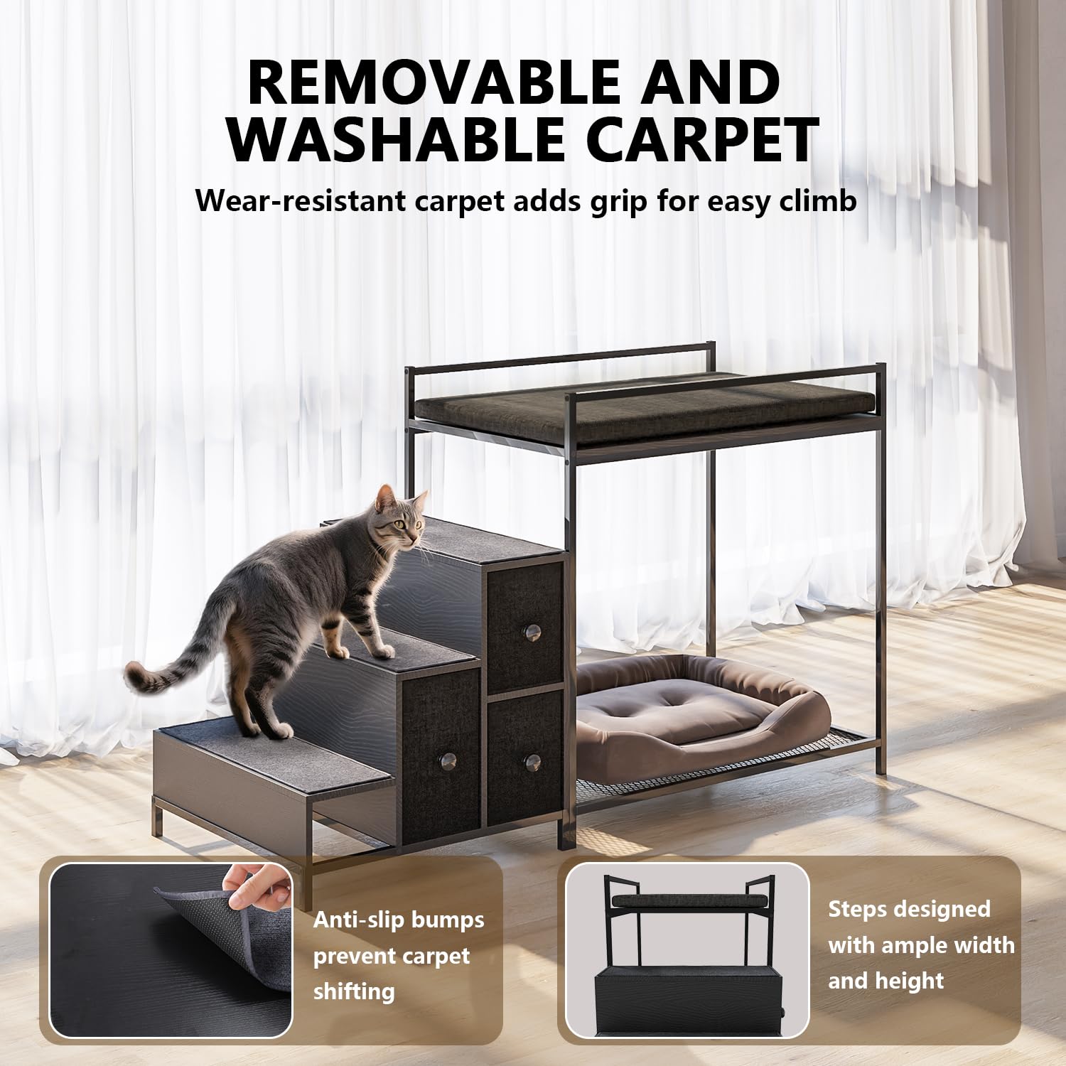 VENDORZ Dog Bunk Bed Cat Window Perch with Stairs and Drawers, Cat Window Seat Perch, Indoor Perch with Stairs for Small Medium