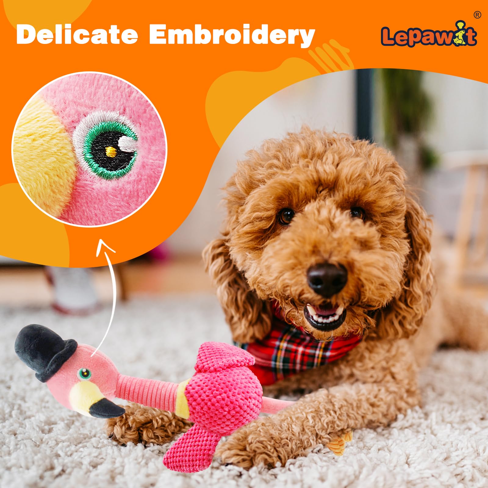 Lepawit Squeaky Dog Toys, Cute Flamingo Plush Toy For Dogs Indoor Play, Interactive Dog Toys With Non-Shedding Material For Smal