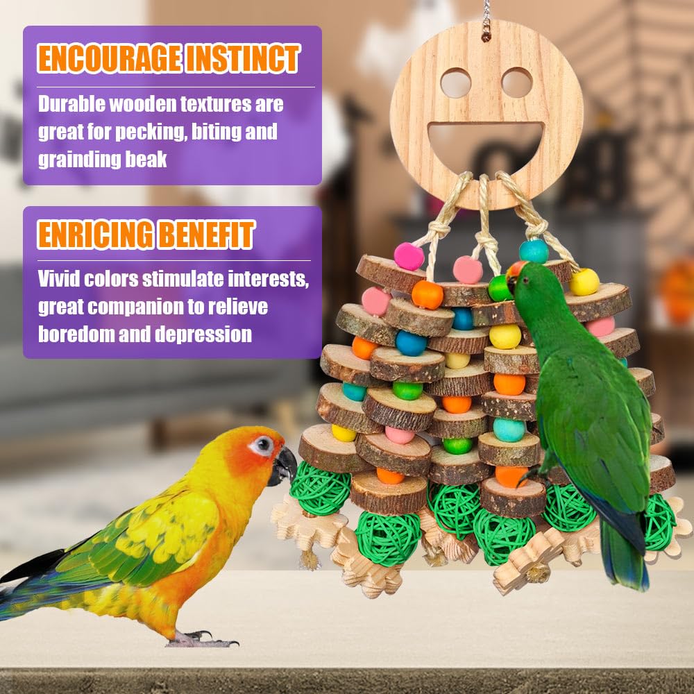 Wqy Groceryshop Large Parrot Toys, Multi-Color Wooden Block With Halloween Shape Bird Chewing Toy For Macaws, Cockatoos, African