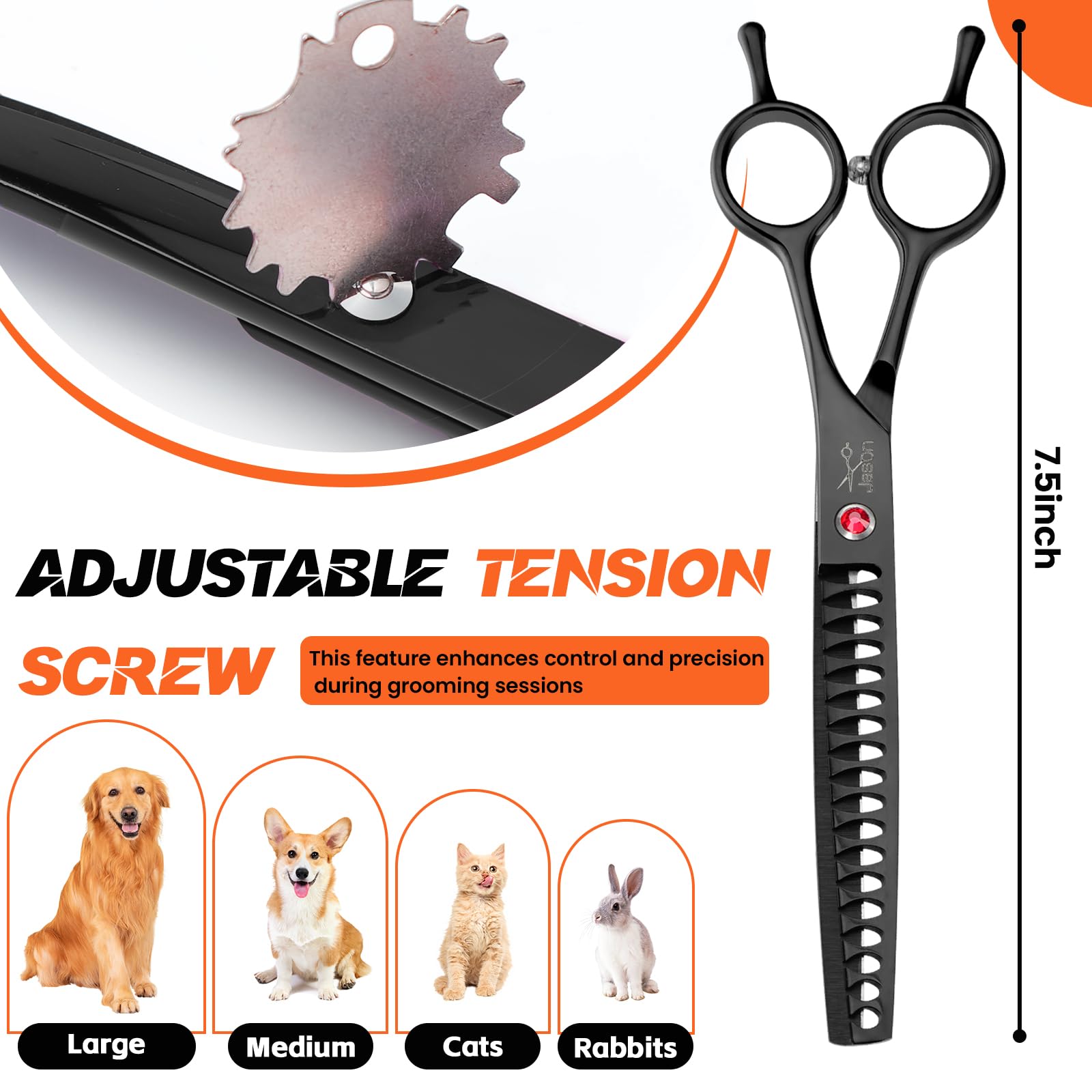 JASON 7.5'' Dog Grooming Scissor - Professional Thinning Chunker Shear with 18 Teeth Japanese Stainless Steel Hair Scissors for
