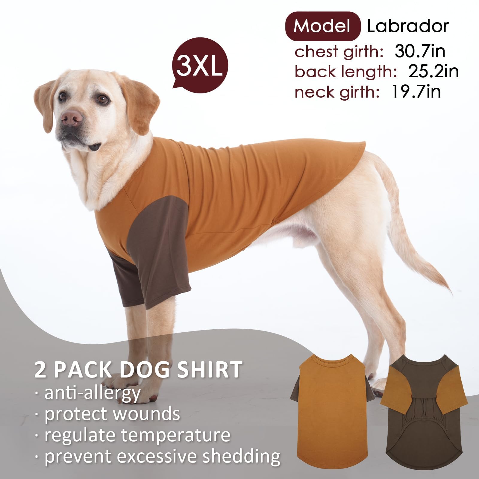 Ikipuko 2 Pack Dog Shirt For Large Dogs Xxl - Lightweight Breathable Cotton Tees, Freedom Of Movement Prevents Overheating Cloth