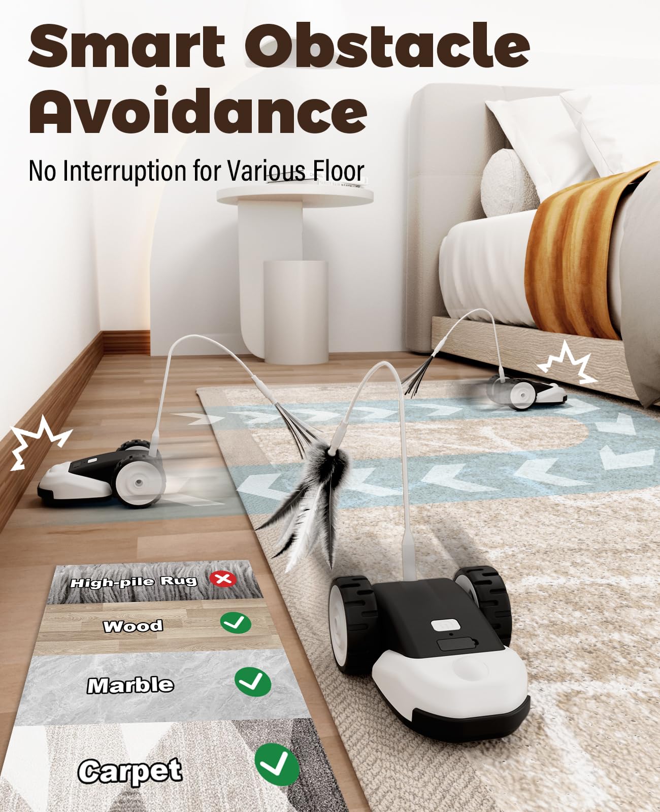 Cyros 3-In-1 Interactive Cat Toy - 2-Speed Automatic Moving Mouse Cat Toys Self Play With 2Pcs Hanging Feather String Ribbon And