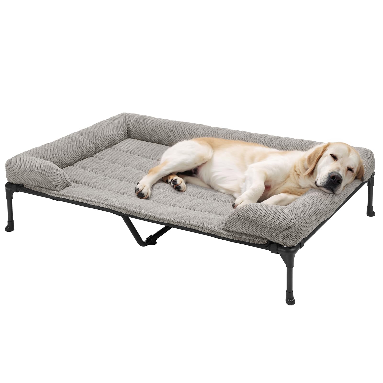 Veehoo Cooling Elevated Dog Bed Add Removable Corduroy Bolster Cushion Mat, 47'' X 29'' Washable Dog Couch Bed, Raised Pet Cot W