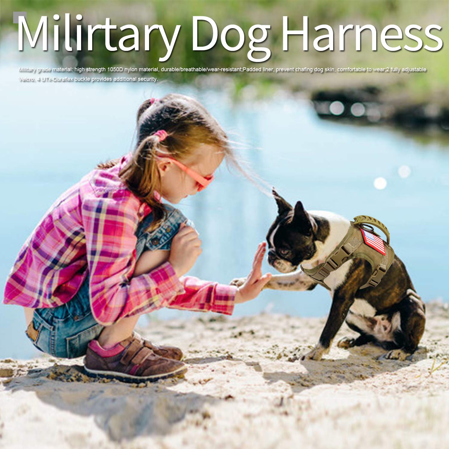 Hanshengday Tactical Service Dog Harness Vest,K9 Adjustable Military Working Harness Water-Resistant Comfortable Training MOLLE