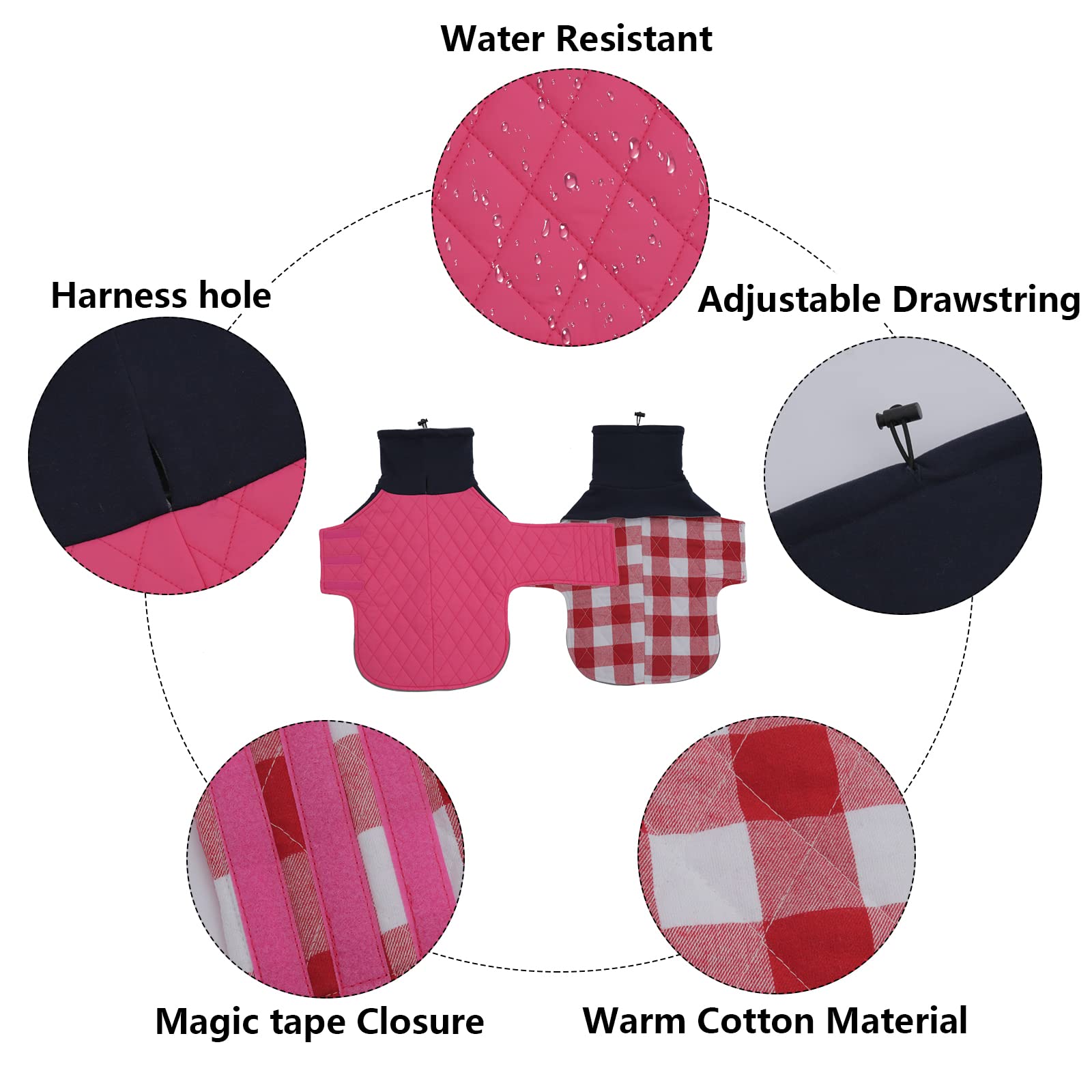 Geyecete Dachshund Coat,Dachshund Winter Coat,Warm Dachshund Coat Waterproof Windproof, High Neckine String Holes Miniature Dachshund Jacket For Small Dog-Pink-M
