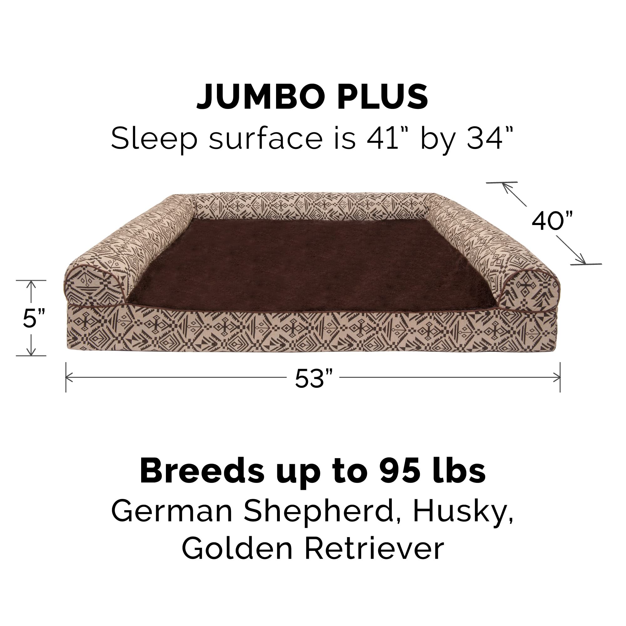 Furhaven Replacement Dog Bed Cover Plush & Southwest Kilim D  cor Sofa-Style, Machine Washable - Desert Brown, Jumbo Plus (XX-La