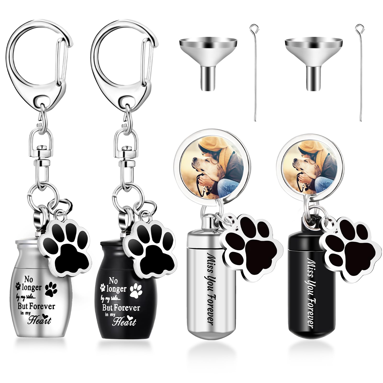 Kigeli 4 Pcs Pet Ashes Keepsake Keychain For Dog Pet Ashes Urn With 4 Pcs Filling Tools Memorial Cylinder Cat Cremation Jewelry 