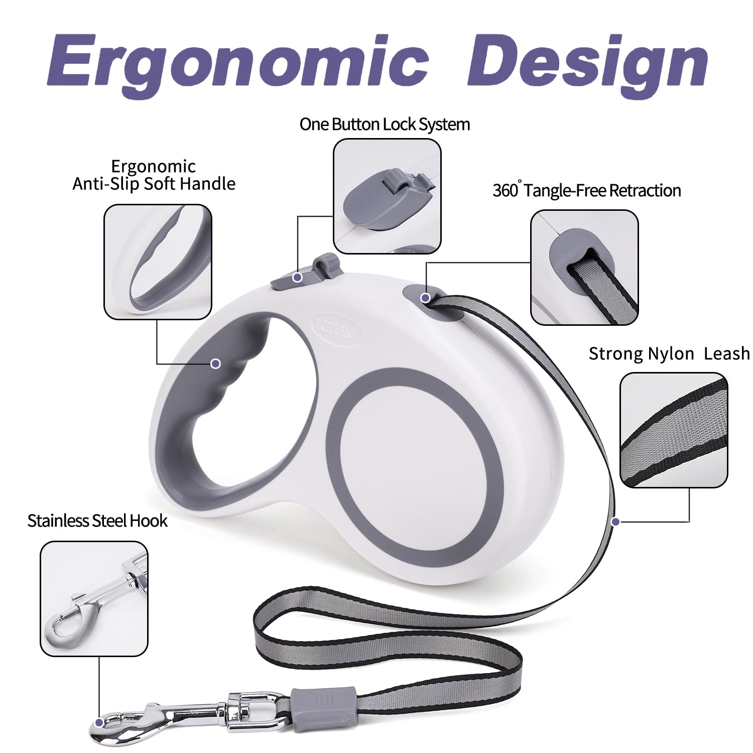 Retractable Dog Leash, 16 Ft Retractable Leash For Dogs 0-55 Lbs, Strong Nylon Tape No Tangle, One-Handed Brake, Pause, Lock, Pe