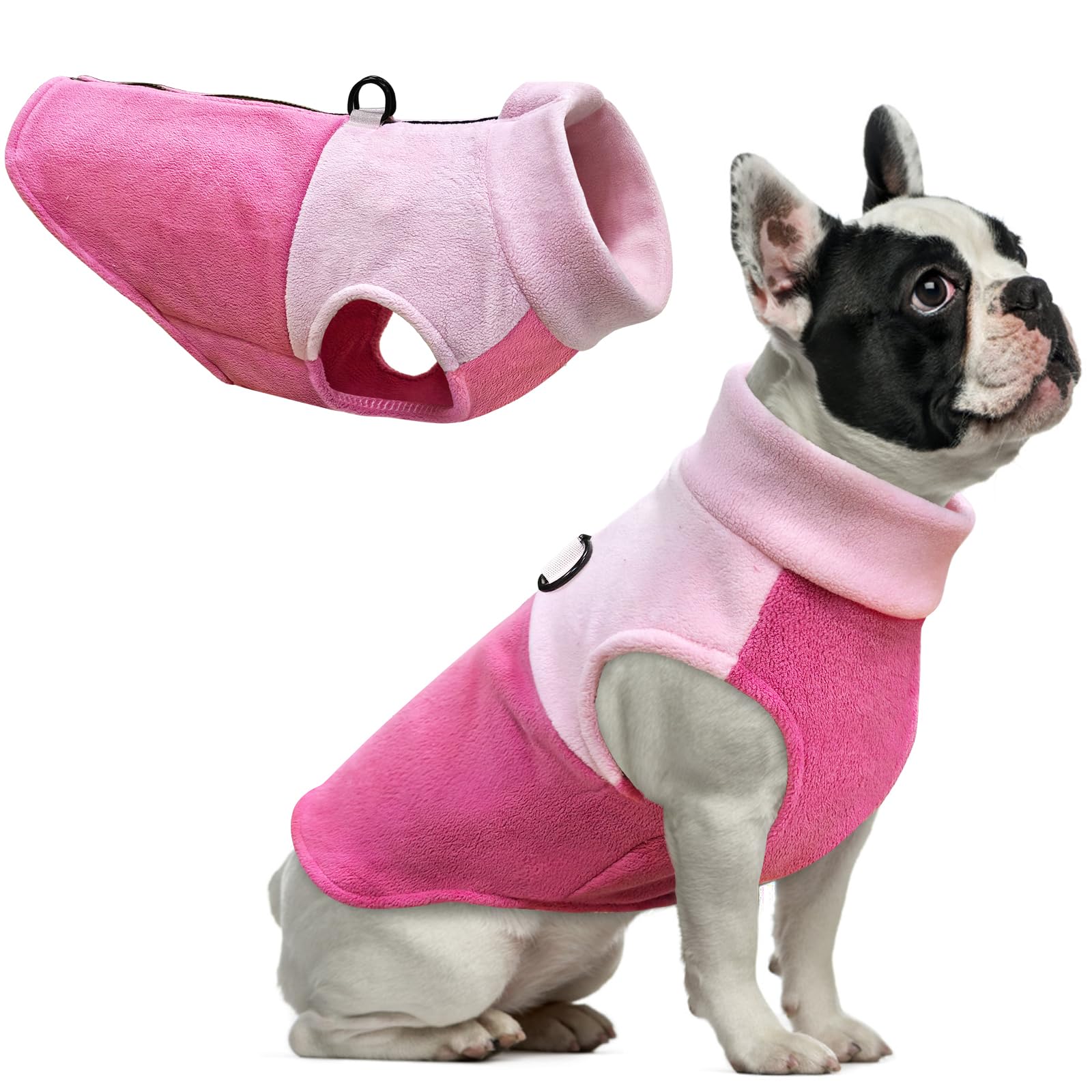 Idepet Dog Fleece Vest Sweater Zip Up Warm Pullover Dogs Jacket with D-Ring Leash Winter Cold Weater Coat Pet Sweatershirt Cloth