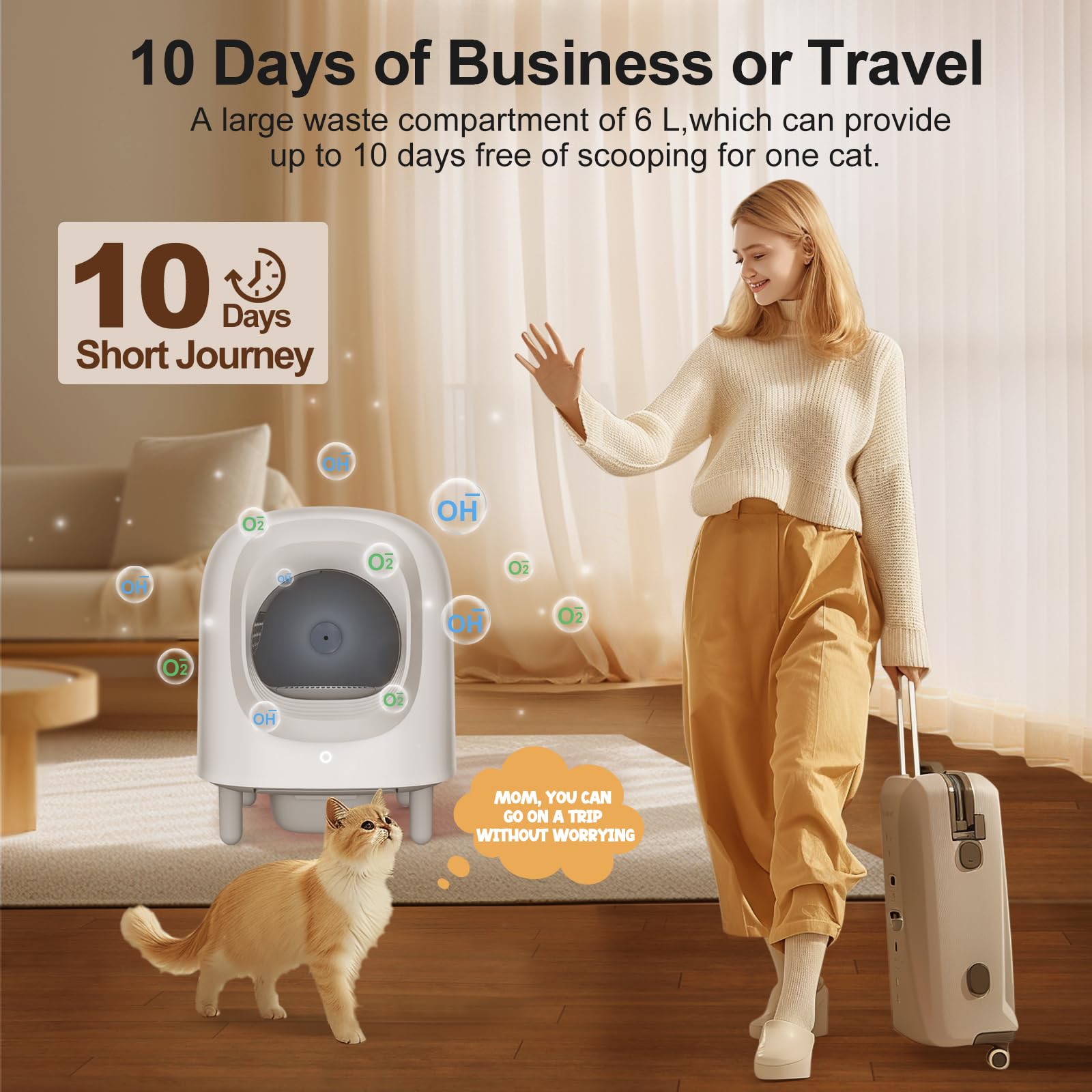 Sousia Self-Cleaning Cat Litter Box - 56L Extra Large Robot Automatic Cat Litter Box For Multi Cats With Safety Protection/Anti-